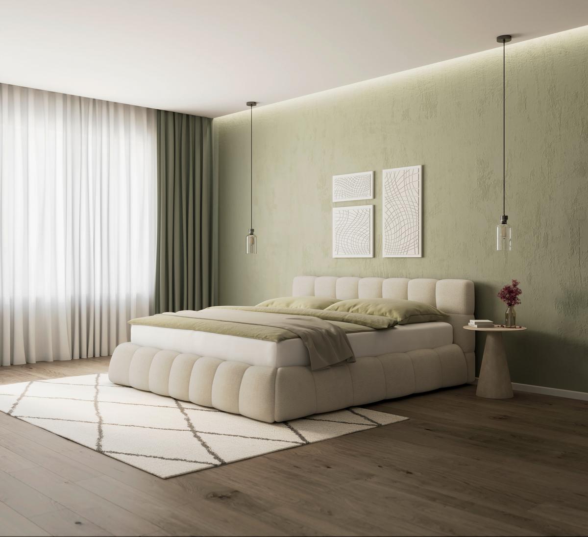Pat tapițat bej Marija cca 180X200 bej - ivoar/culoare natur, Modern, lemn/metal (180/200cm) - Bessagi Home