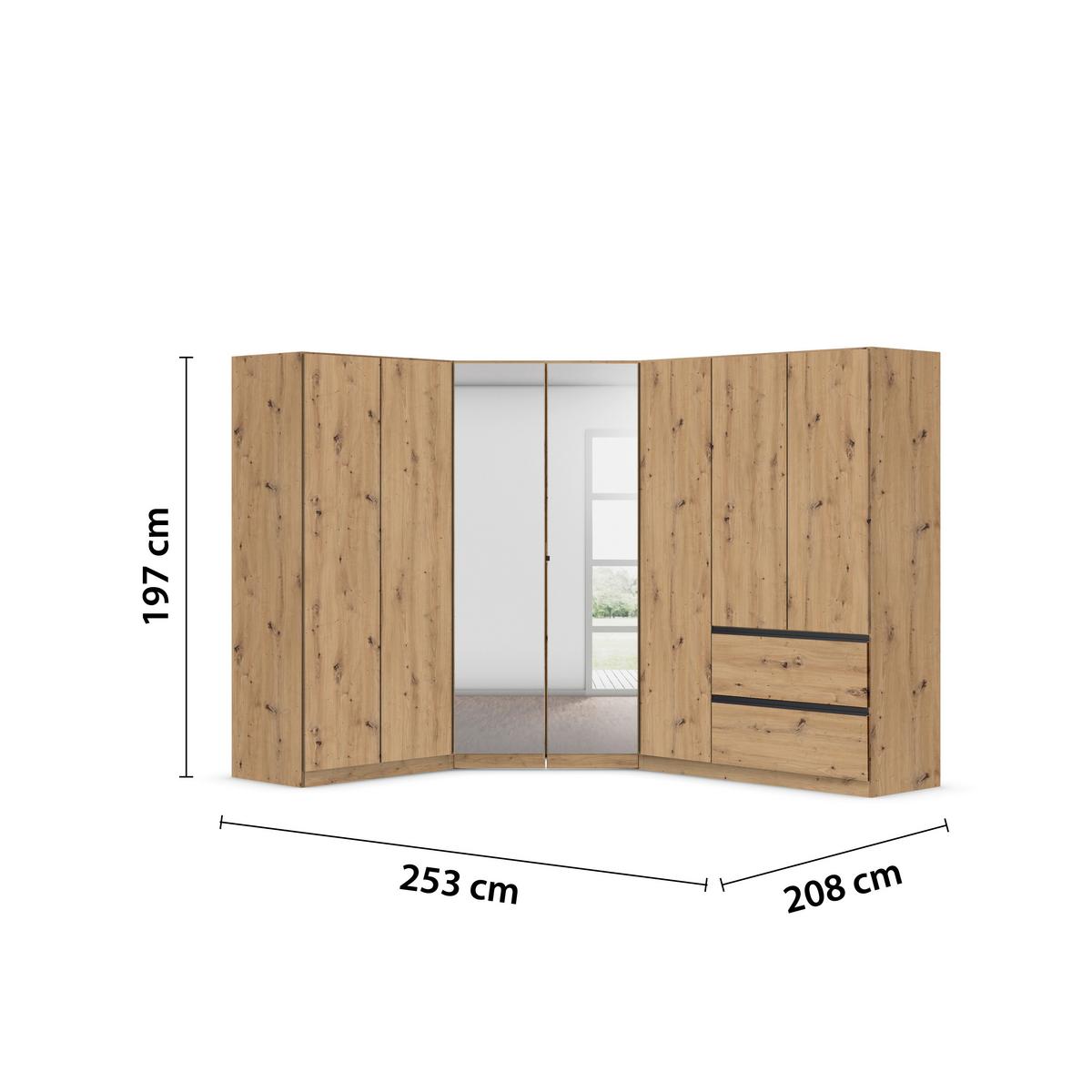Kotna Omara Za Oblačila Costa, Barva Hrasta - barve kroma/siva, Moderno, leseni material (208/197/253cm) - Rauch Möbel