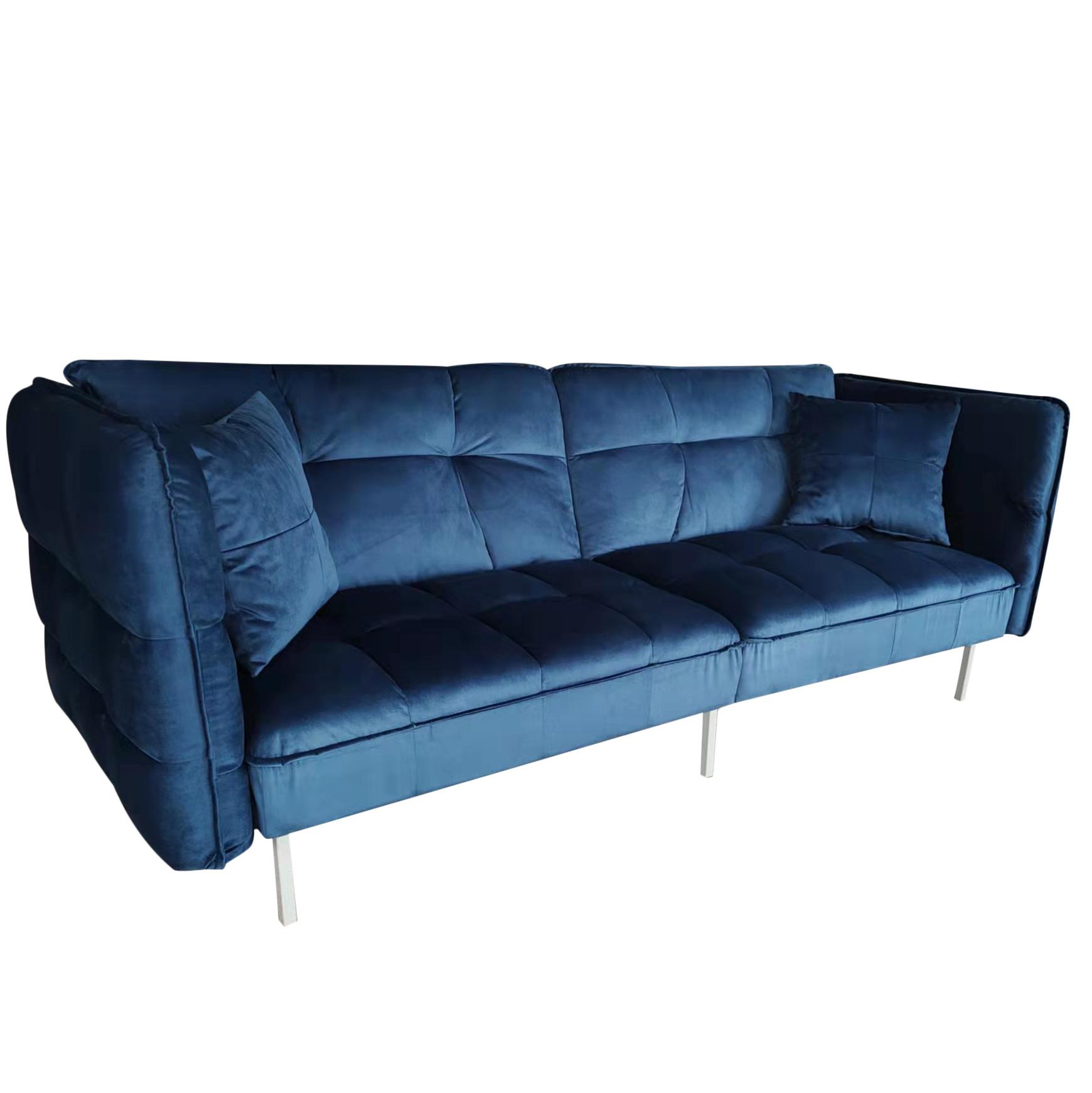 Sofa "Nelly", Dreisitzer, blau, Samtbezug - Blau/Silberfarben, MODERN, Holz/Textil (208/78/76,5cm) - Bessagi Home