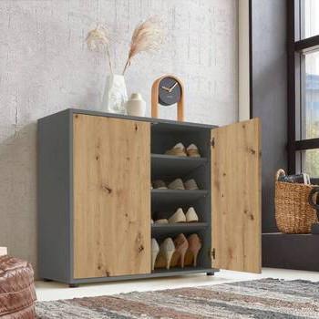 Sideboard Mailand Set 5 Anthrazit/Eiche - Anthrazit/Schwarz, MODERN, Holzwerkstoff/Kunststoff (237/73/33cm) - MID.YOU