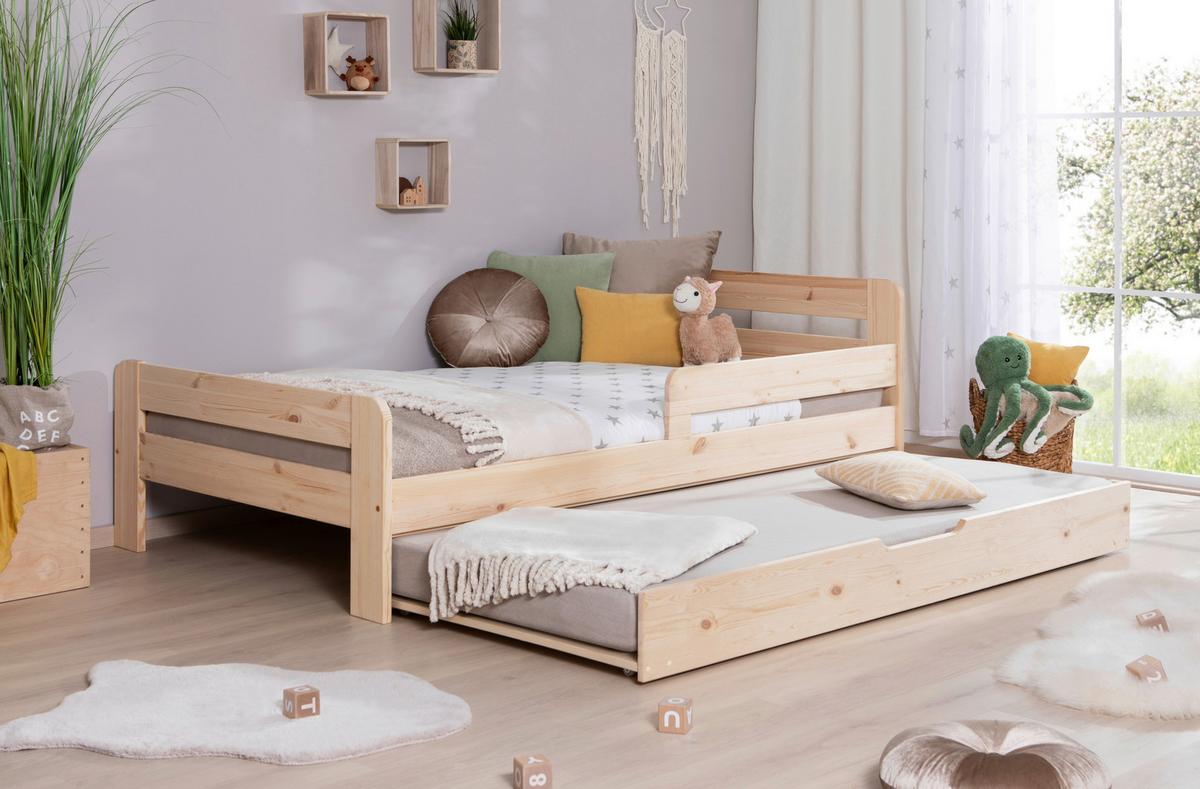 Bett Bennet mit Ausziehbett ca. 120x200 cm Kiefer Natur - Naturfarben, MODERN, Holz/Textil (120/200cm) - MID.YOU