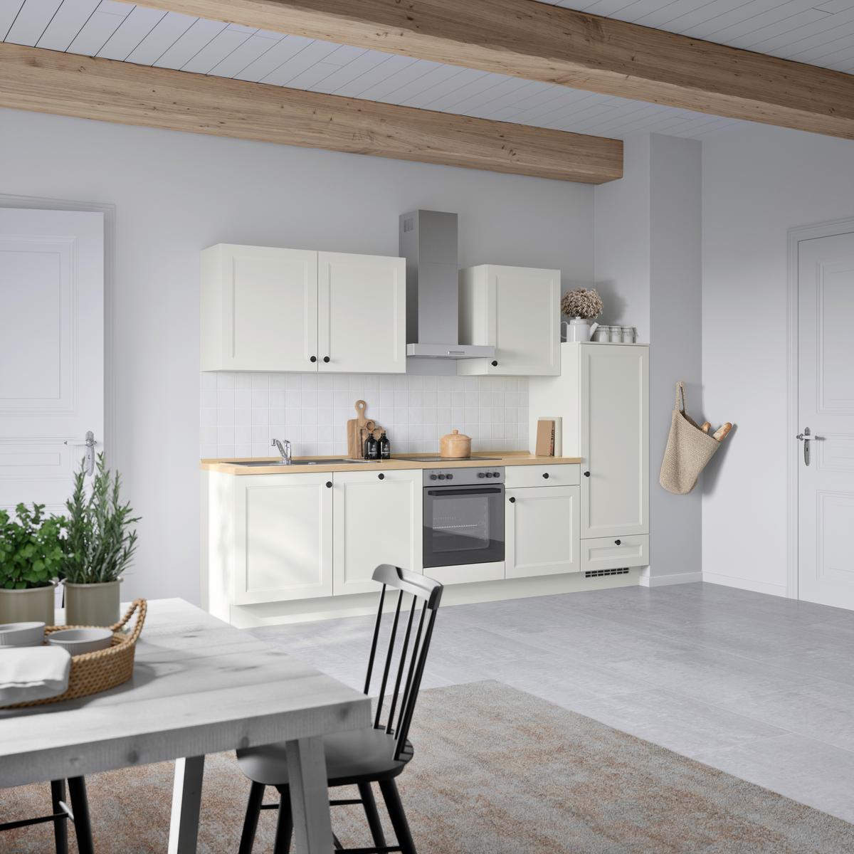 Küchenblock Cascada Low m. Geräten Weiß - Eichefarben/Schwarz, MODERN, Holzwerkstoff/Metall (300cm) - Nobilia