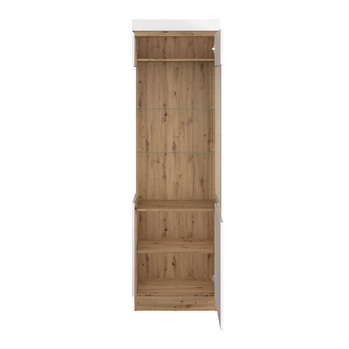Vitrină CALABRIA - alb/culoare lemn stejar, Trend, sticlă/material pe bază de lemn (60,1/200,5/40cm) - Modern Living