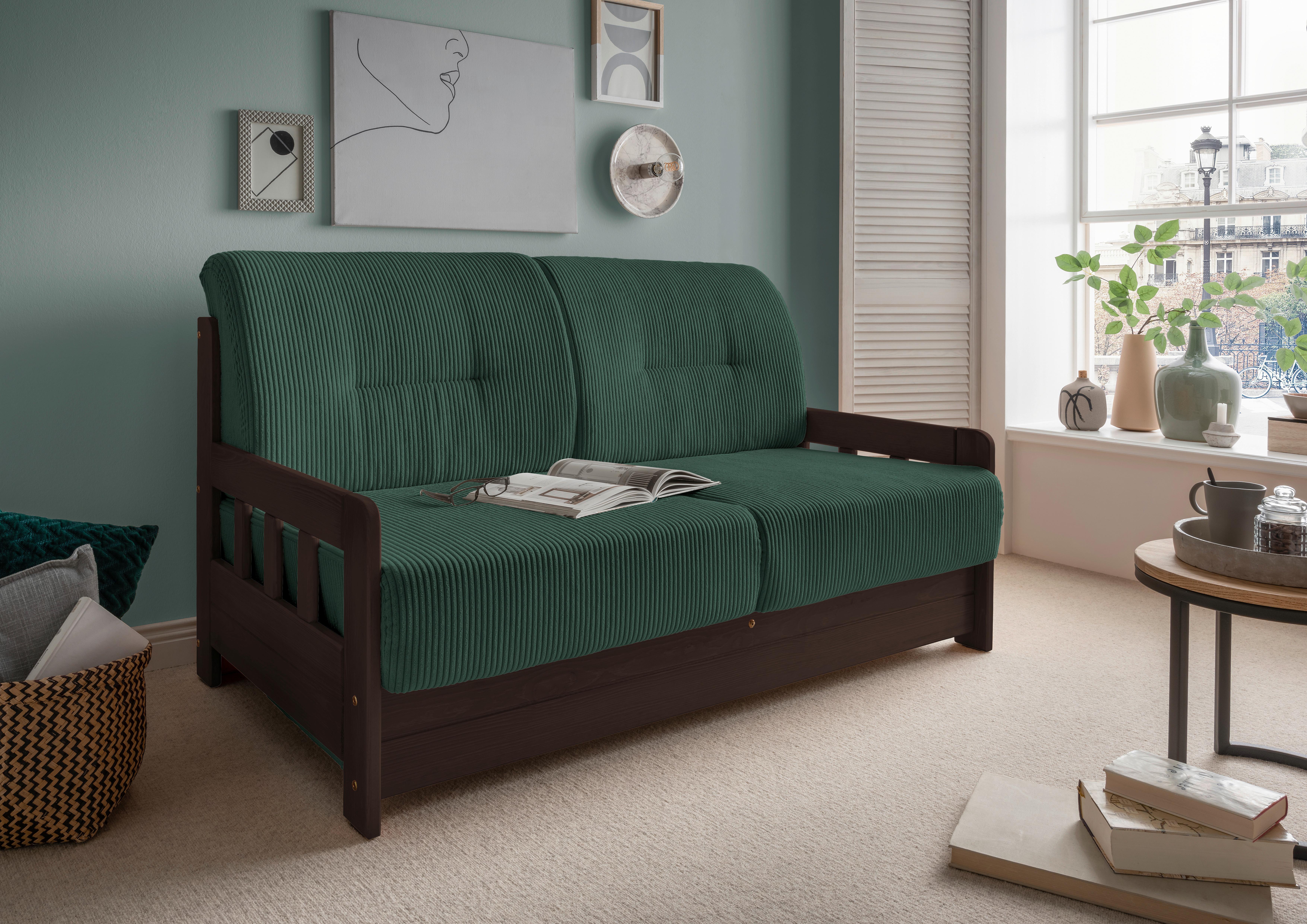 Schlafsofa Camino Holzkorpus Nussbaum/Dunkelgrün - Dunkelgrün/Nussbaumfarben, MODERN, Holz/Textil (154/88/90cm) - Livetastic
