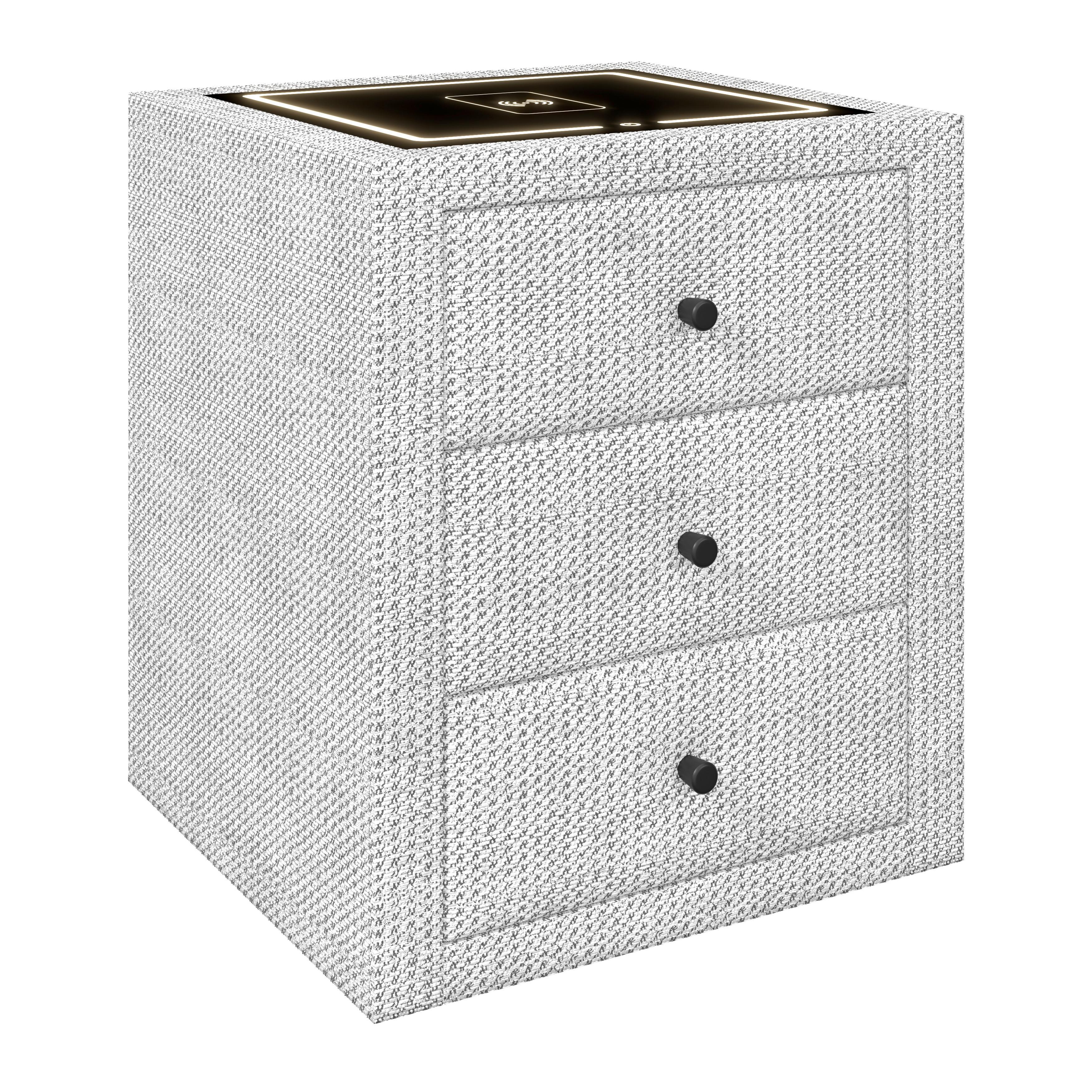 Noćni Stočić Brisbane Ii - crna/sivo-bela, Trendi, staklo/tekstil (49,5/56,5/46cm) - Premium Living