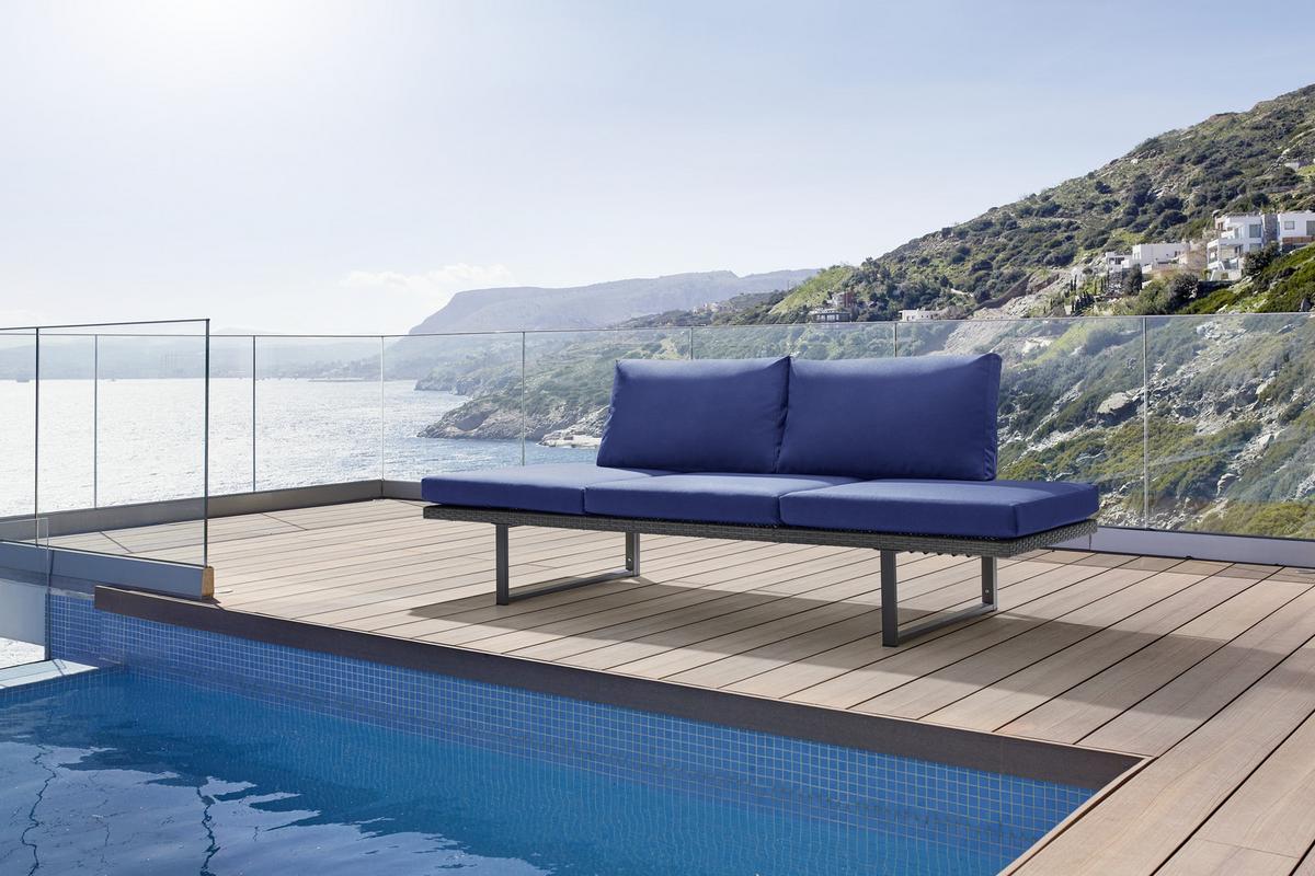 Gartenliege Antonella Blau Kunststoff/Metall/Textil - Dunkelblau, MODERN, Kunststoff/Textil (219/81/70cm) - Bessagi Garden