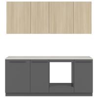 Küchenblock Milino o. Geräte Eichefarben - Eichefarben/Schwarz, Basics, Holzwerkstoff/Kunststoff (210cm) - Visiona