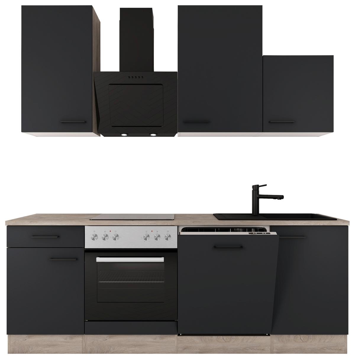 Kuhinjski Blok Z Aparati Capri, Črna, Barva Hrasta - črna/barve hrasta, Basics, kovina/leseni material (220cm) - FlexWell