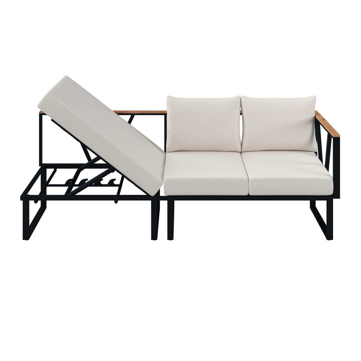 Loungegarnitur Loretta Creme Metall/Holz/Outdoorstoff - Creme/Schwarz, MODERN, Holz/Textil (80/75/80cm) - Bessagi Garden