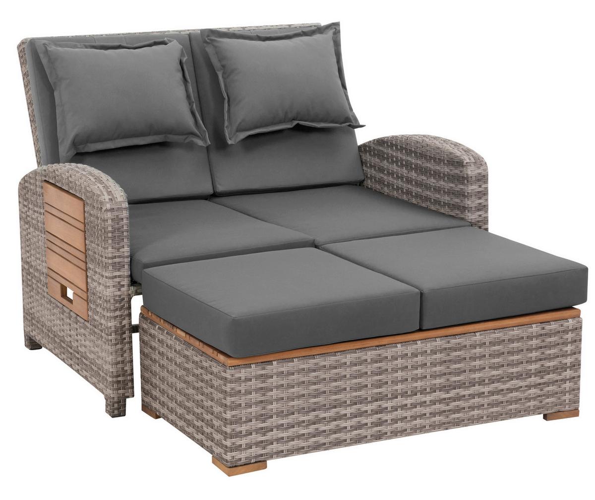 Loungegarnitur 2-teilig Bahia Tobago Holz/Metall mit Kissen - Grau, Basics, Holz/Textil (117/93/74cm) - Gardenson