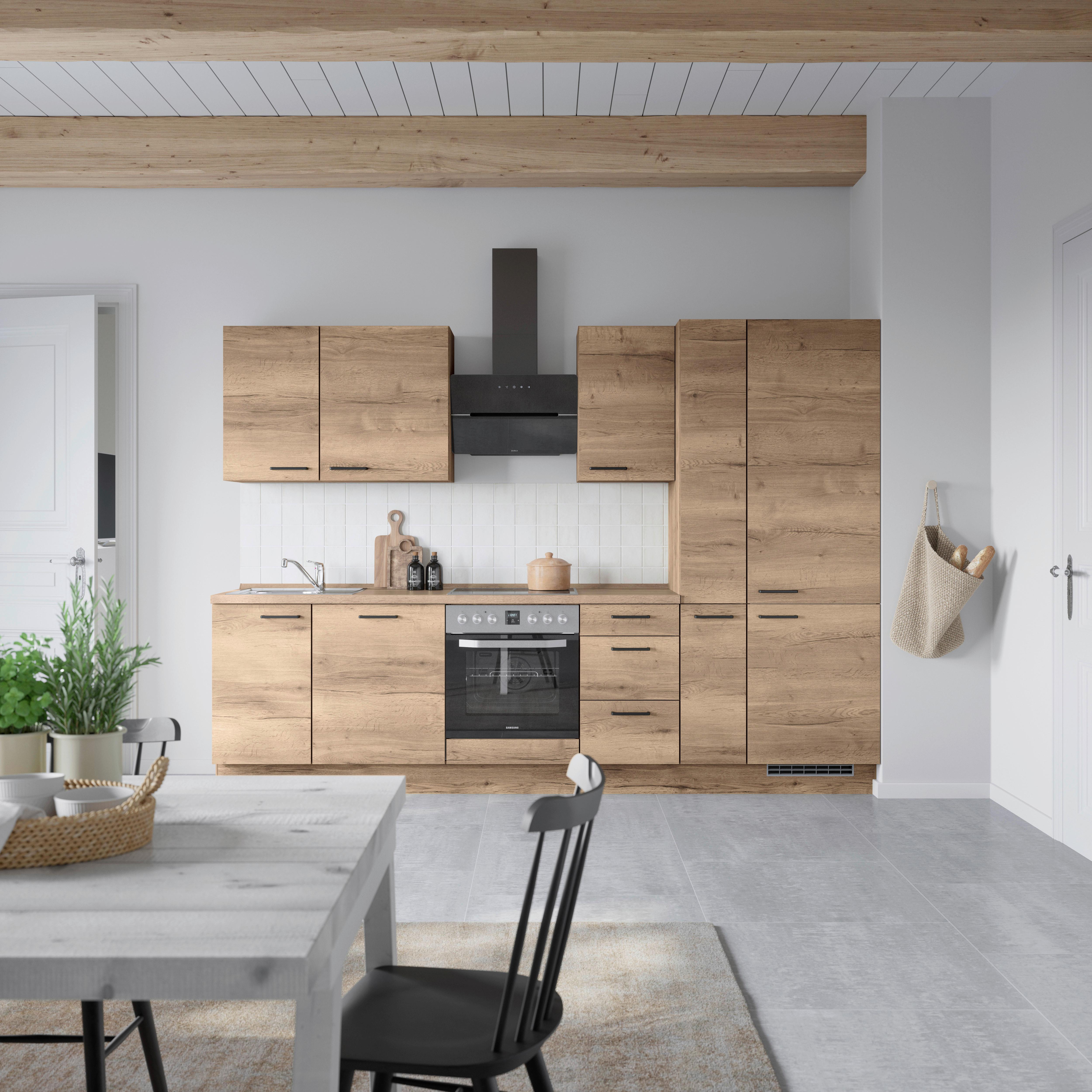 Küchenblock Structura High m. Geräten Eiche dunkel - Eiche dunkel/Schwarz, MODERN, Holzwerkstoff/Metall (300cm) - Nobilia