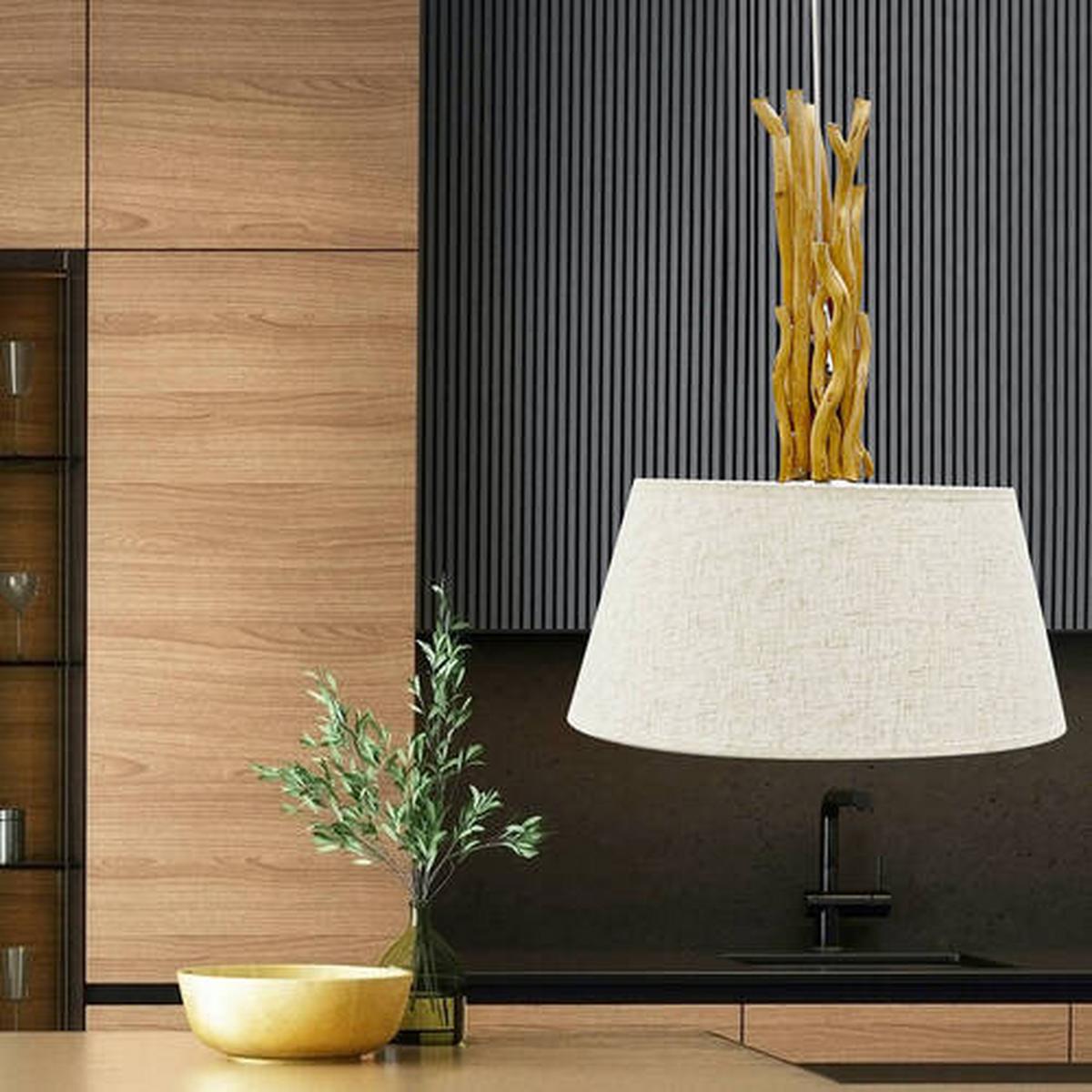 Hängeleuchte Woody Weiß/Hellbraun max. 22 Watt - Hellbraun/Weiß, Natur, Holz/Textil (45/110cm)
