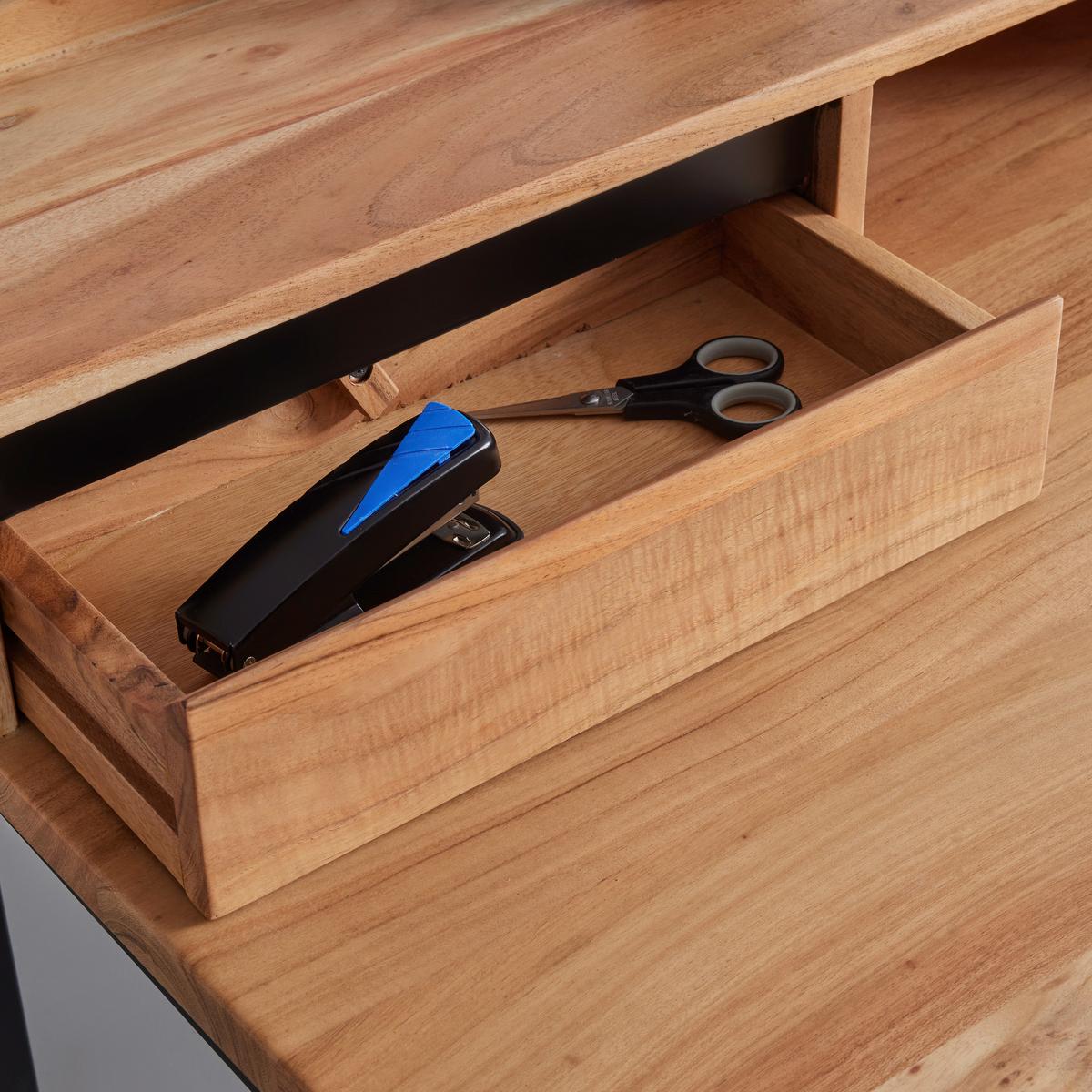 Schreibtisch Bali in Akazie - Schwarz/Akaziefarben, MODERN, Holz/Metall (115/92/60cm) - Premium Living