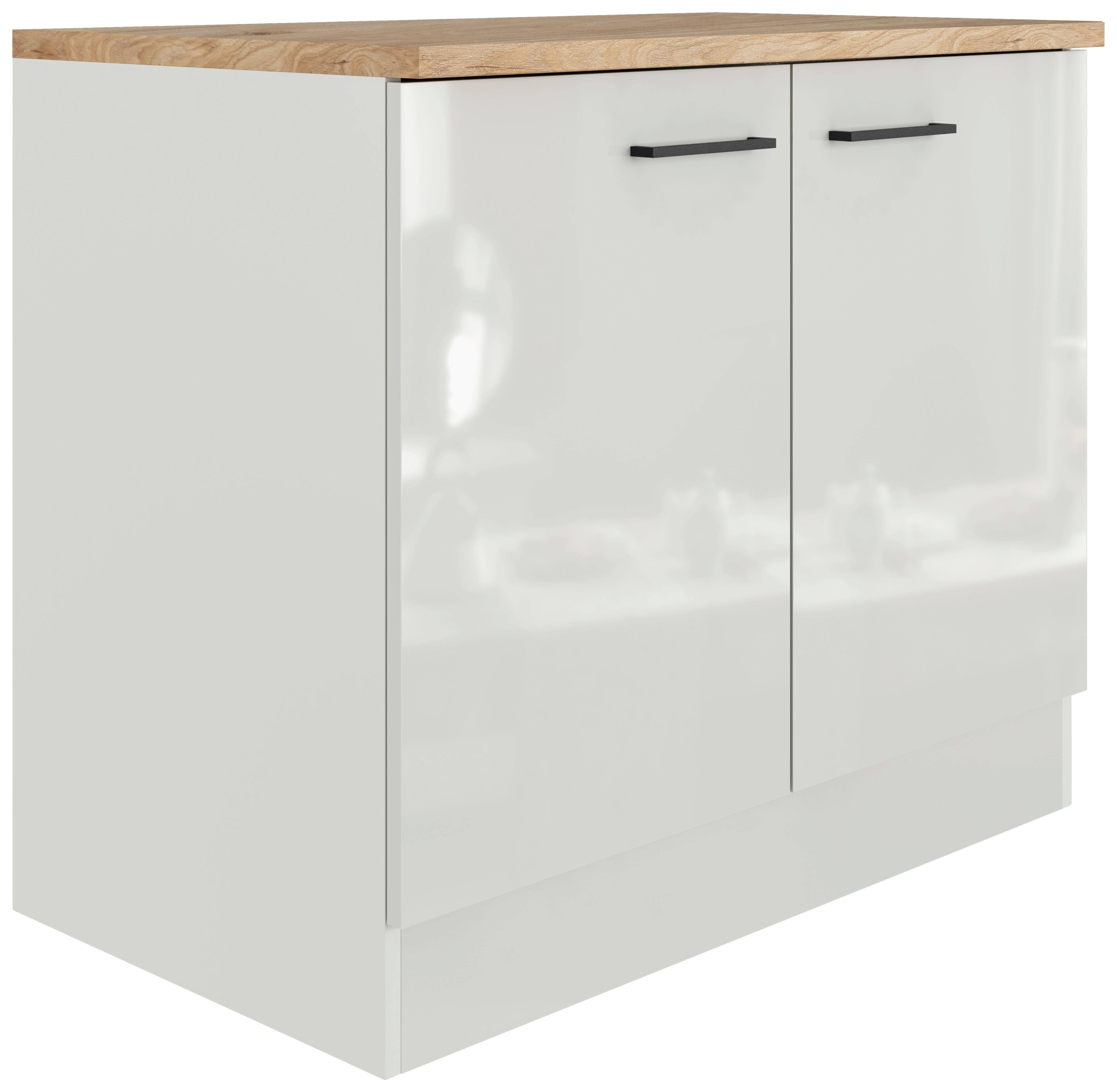 Spülunterschrannk in Lichtgrau glänzend - Schwarz/Grau, MODERN, Holzwerkstoff/Metall (100/86/60cm) - FlexWell