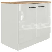 Spülunterschrannk in Lichtgrau glänzend - Schwarz/Grau, MODERN, Holzwerkstoff/Metall (100/86/60cm) - FlexWell