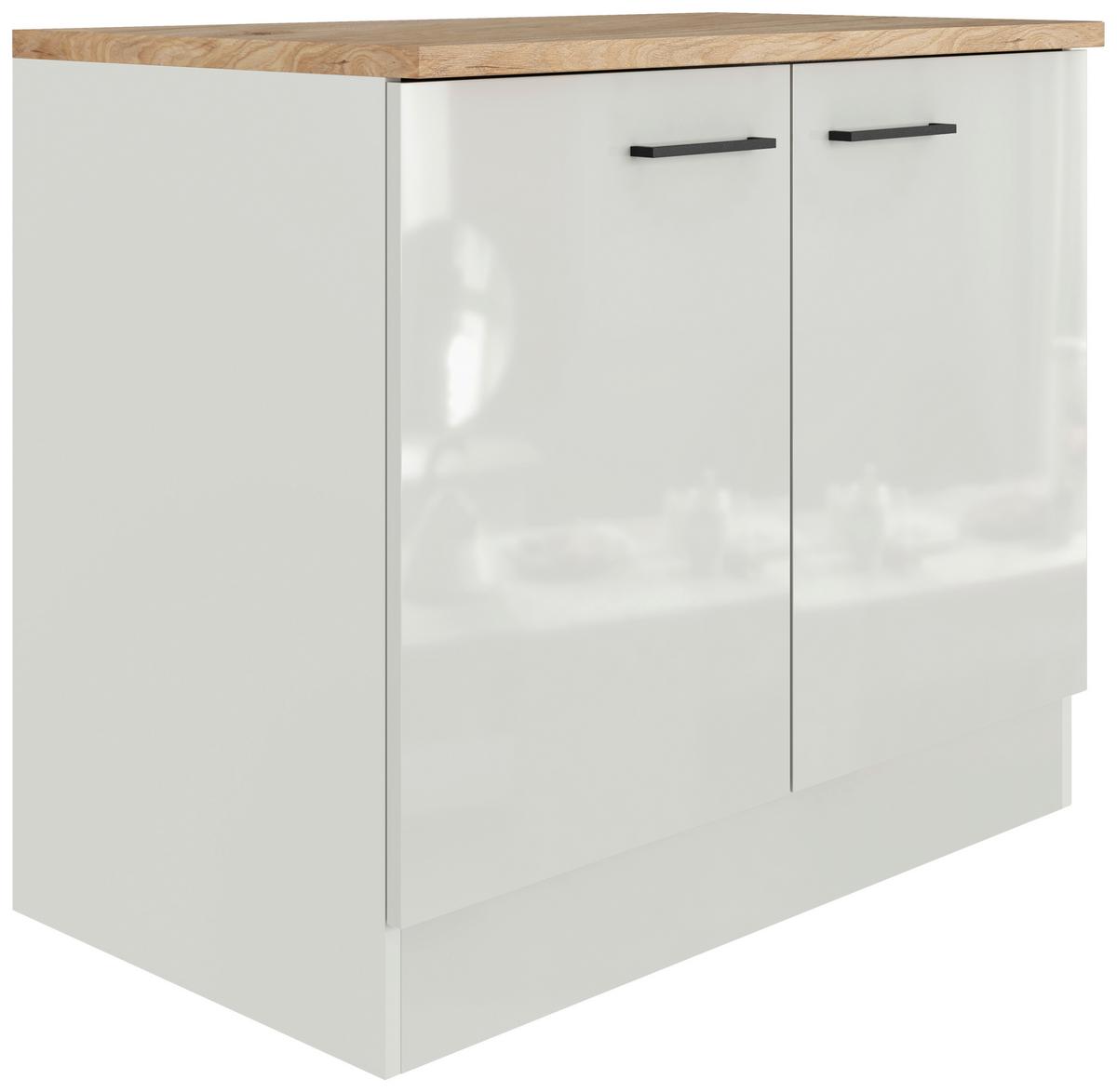 Spülunterschrannk in Lichtgrau glänzend - Schwarz/Grau, MODERN, Holzwerkstoff/Metall (100/86/60cm) - FlexWell