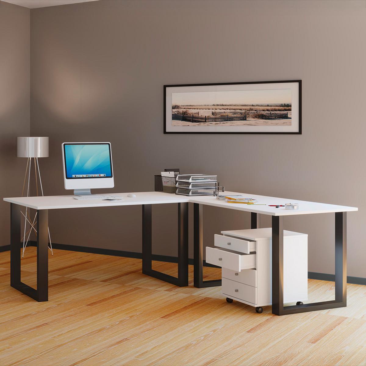 Kotna Pisalna Miza Lona, Bela, Črna, 160x80cm - črna/bela, Moderno, kovina/leseni material (160/80/76cm) - MID.YOU