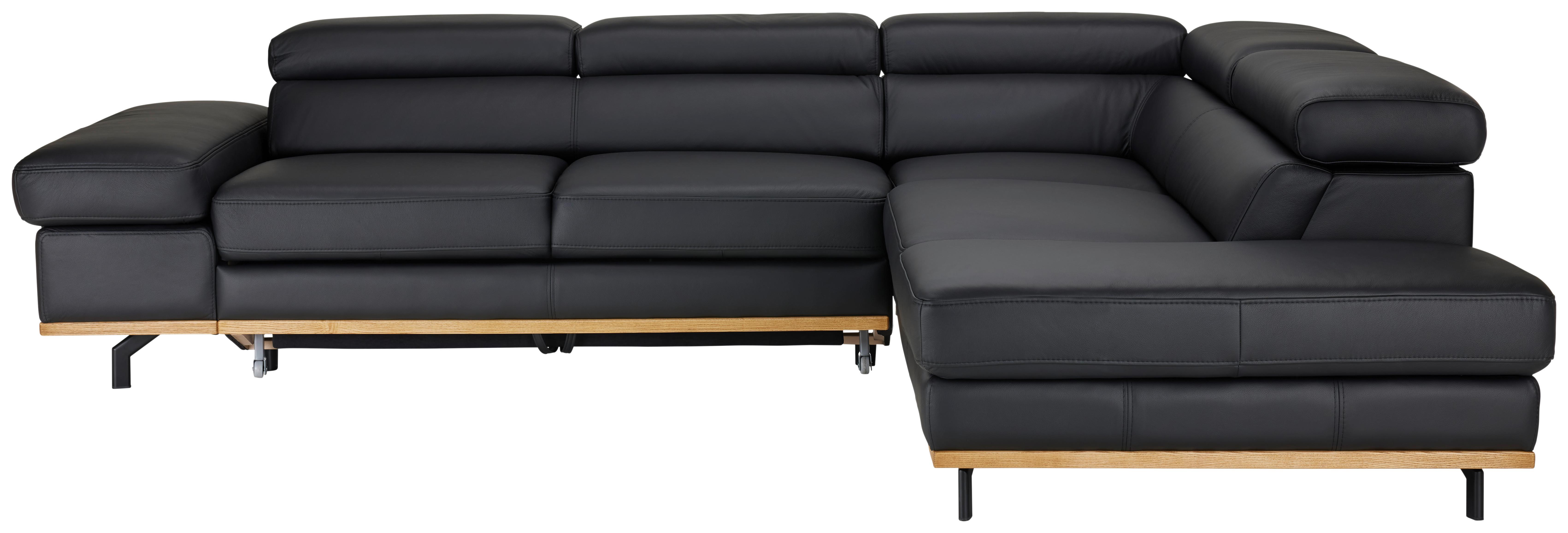 Sedežna Garnitura Carmen, Črna, Usnje, Ležišče, Predal - siva/črna, Moderno, kovina/tekstil (292/72/226cm) - Premium Living