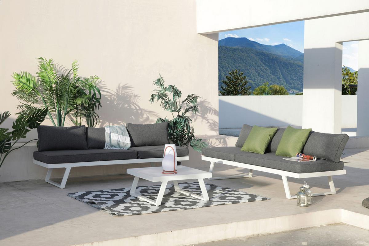 Loungegarnitur Grau/Weiß - Weiß/Grau, Design, Kunststoff/Metall - Gardenson