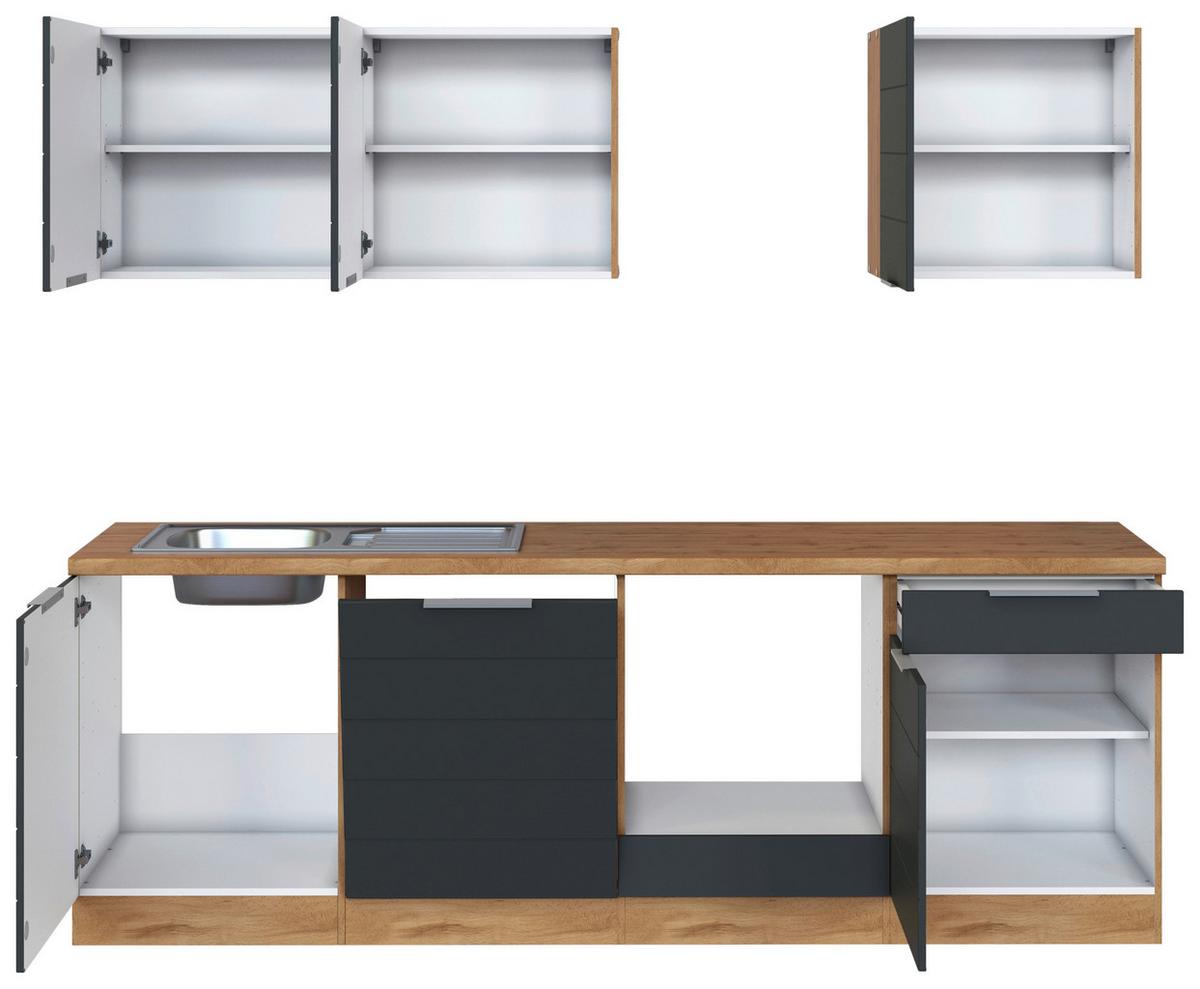 Küchenblock Florenz ohne Geräte ca. 240 cm Grau/Eiche - Eiche Wotan/Grau, Design, Holzwerkstoff/Metall (240cm) - Held