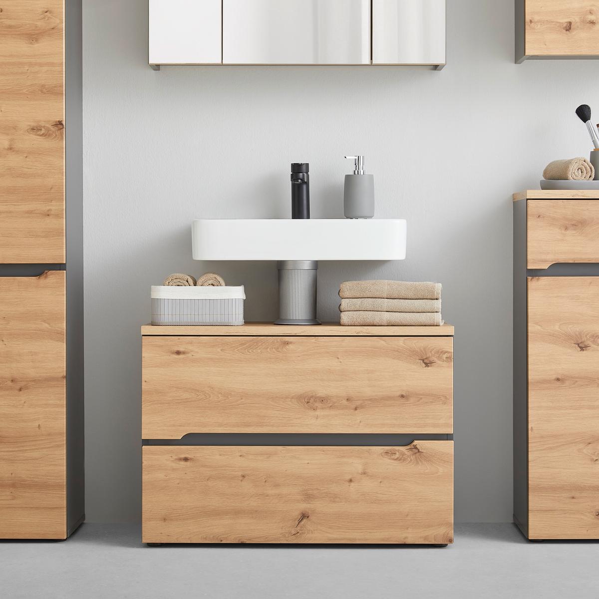 Waschbeckenunterschrank Memphis Artisan Eiche/Grau - Schwarz/Eiche Artisan, Modern, Holzwerkstoff/Kunststoff (80/55/38cm) - Mömax