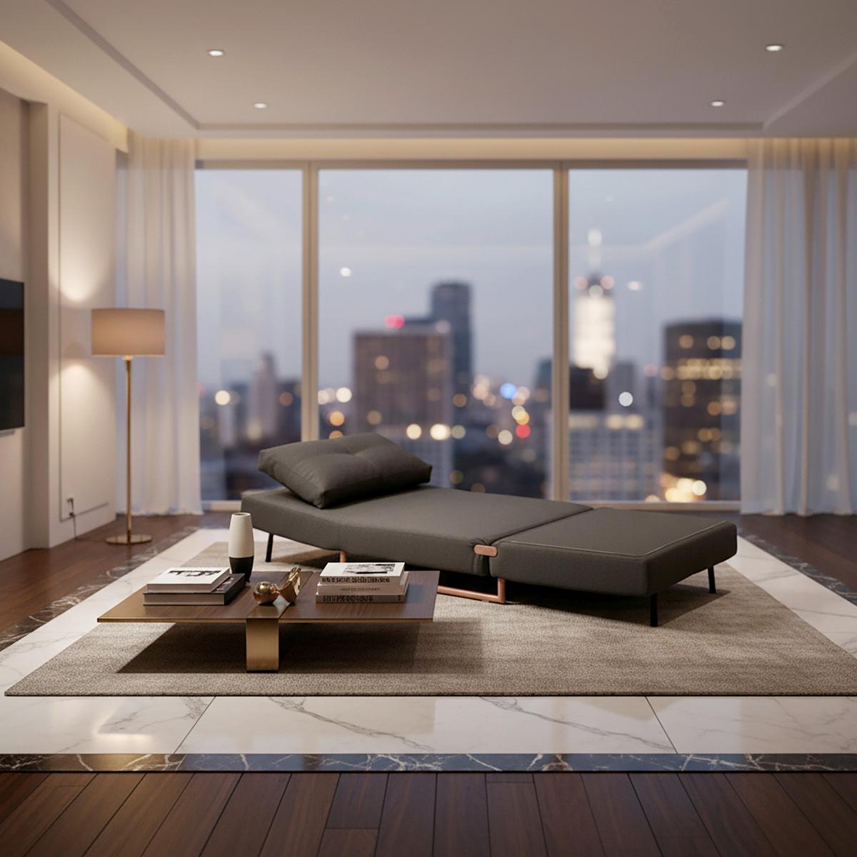 Schlafsessel dunkelgrau, "Malic" - Dunkelgrau/Eichefarben, Modern, Textil/Metall (80/84/90cm) - Bessagi Home