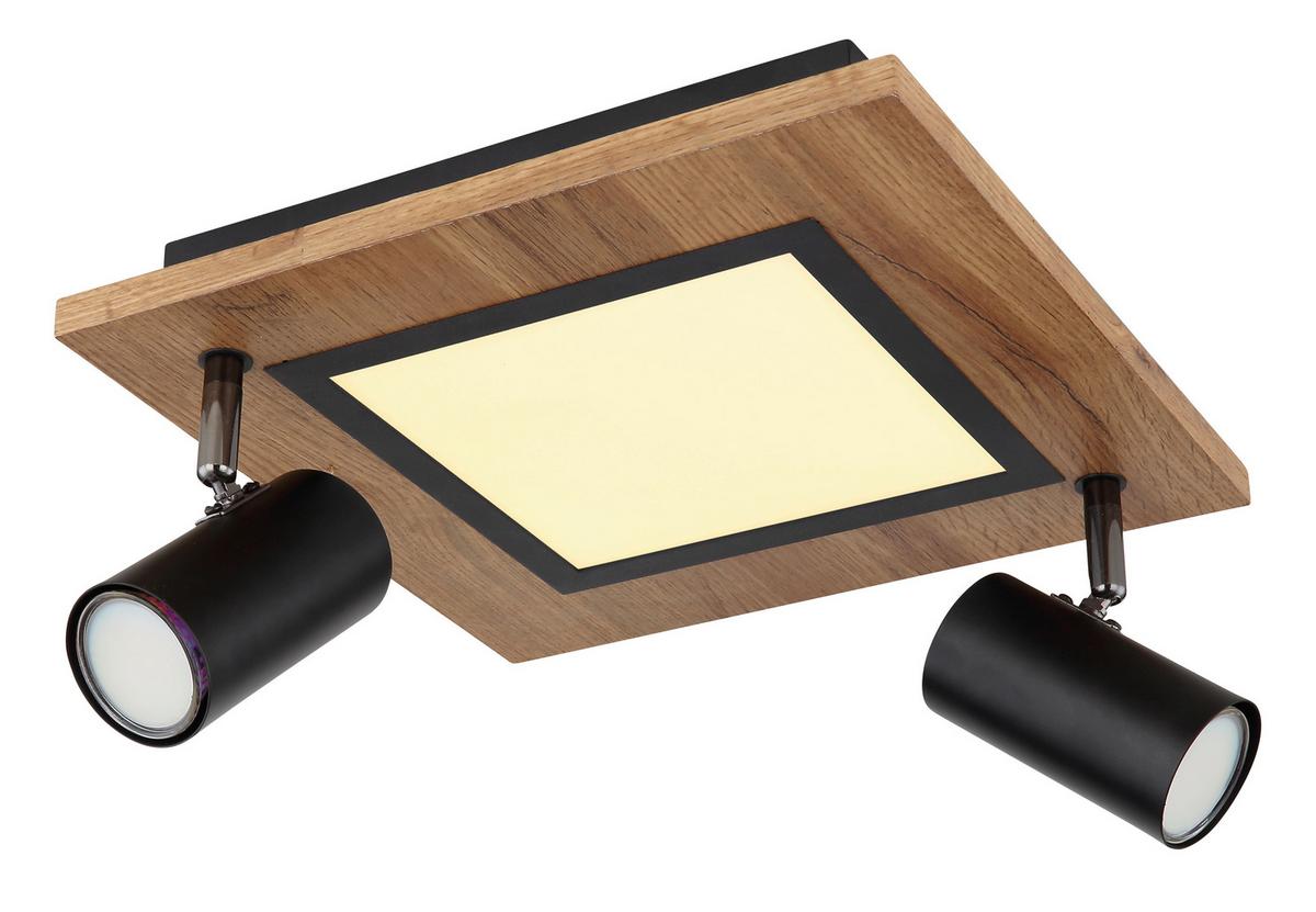 LED-Deckenleuchte Ulla in Natur/Schwarz max. 12 Watt - Opal/Schwarz, Design, Holzwerkstoff/Kunststoff (30/30/18cm) - Globo