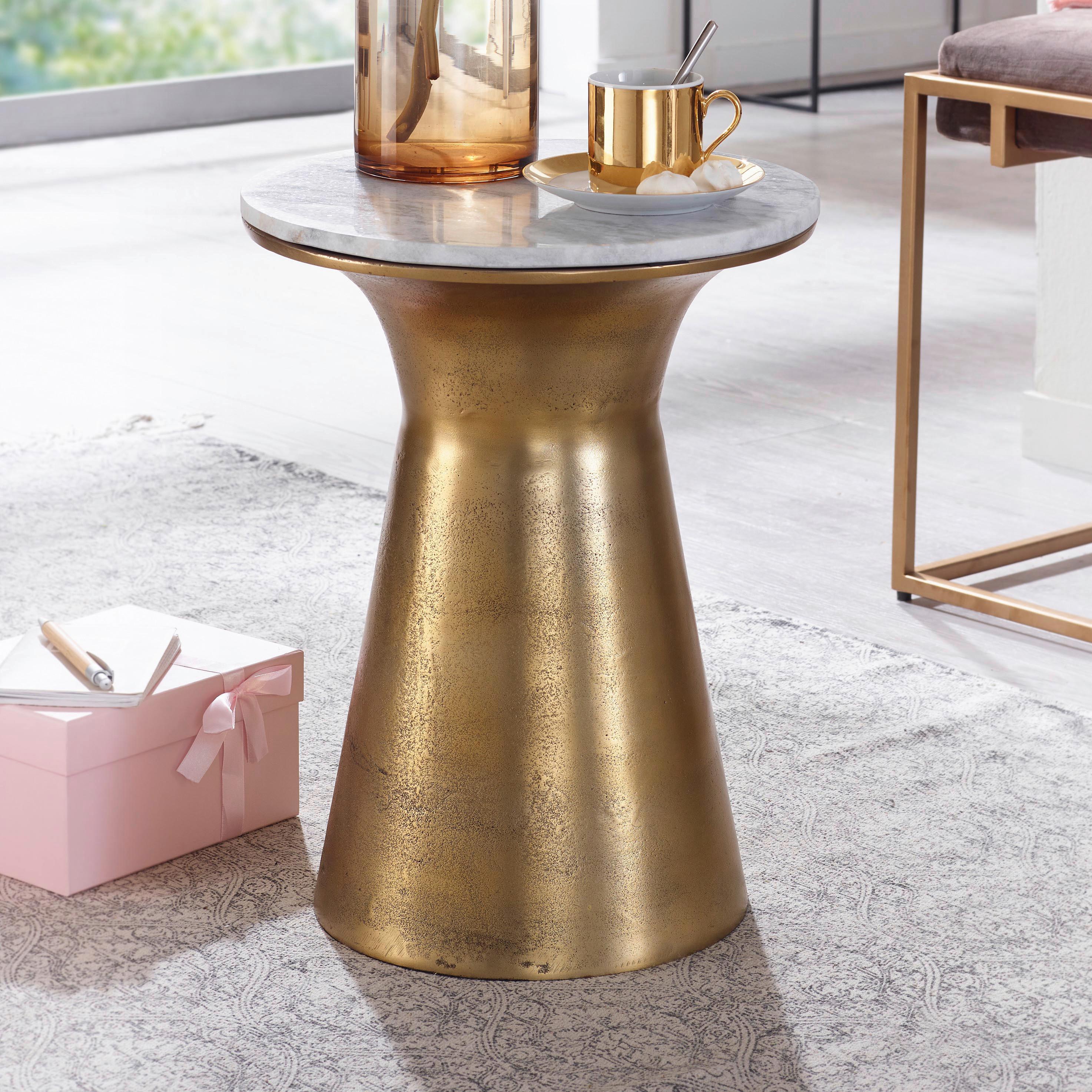 BEISTELLTISCH WL6.627 - Weiss/Goldfarben, Design, Stein/Metall (35/45cm) - MID.YOU