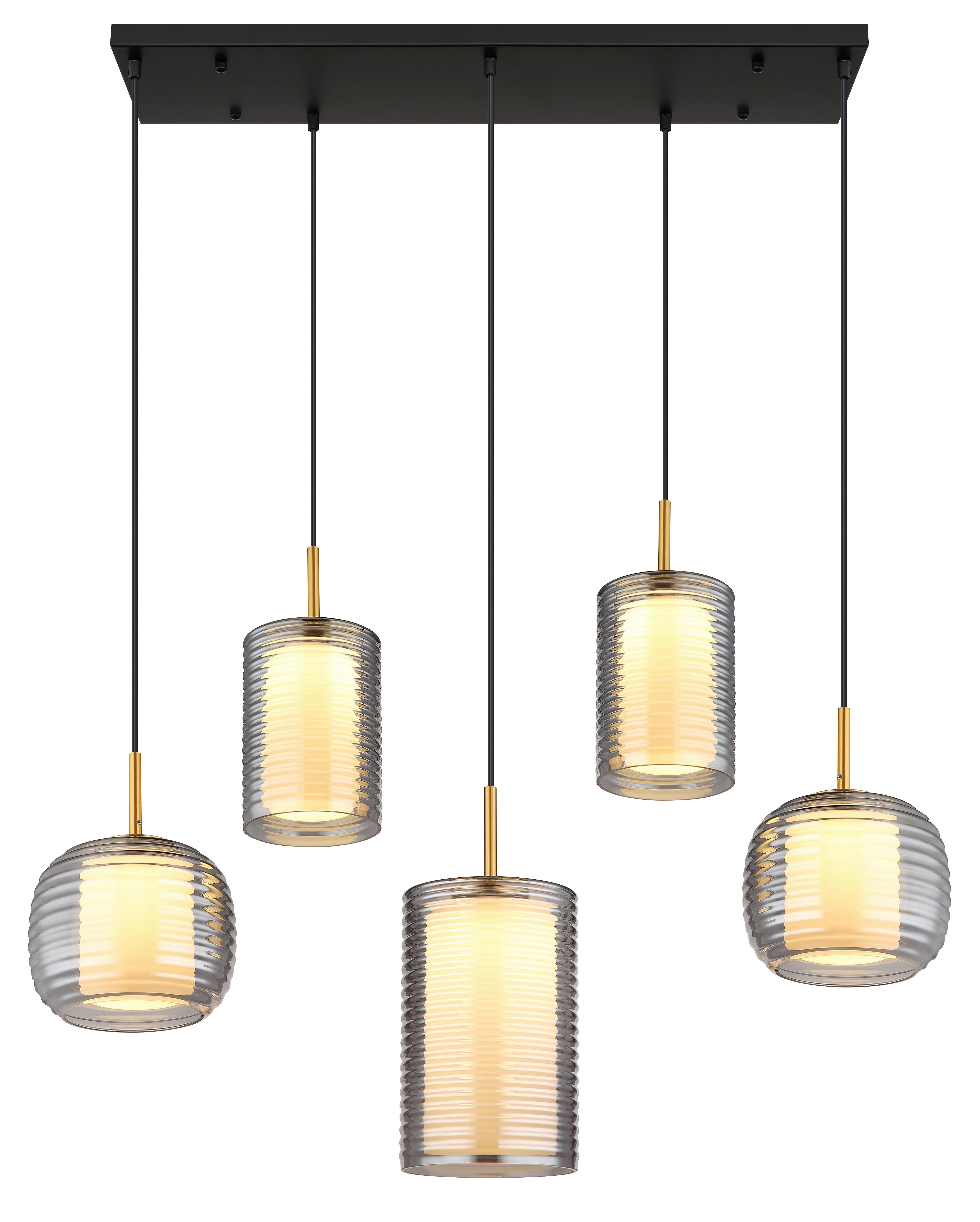 LED-Hängeleuchte Lampigna Schwarz/Messing max. 40 Watt - Messingfarben/Schwarz, Design, Glas/Metall (93/31,5/150cm) - Globo