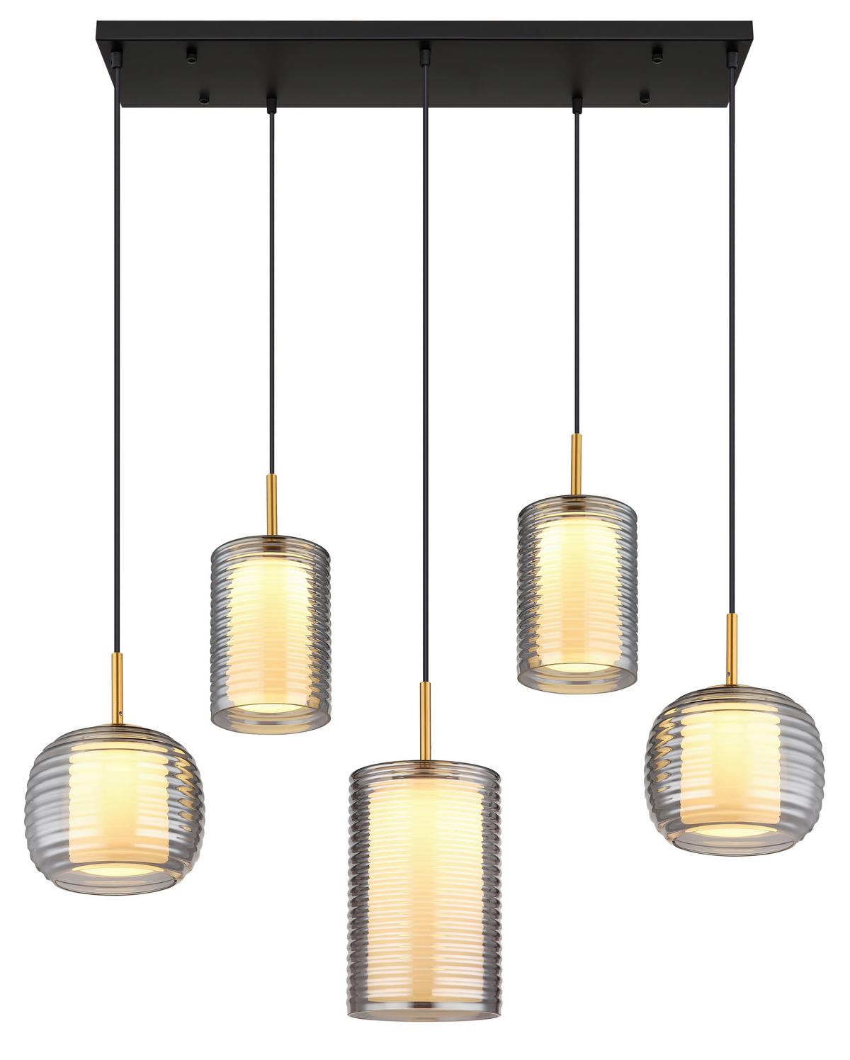 LED-HÄNGELEUCHTE 15740-5 - Messingfarben/Schwarz, Design, Glas/Metall (93/31,5/150cm) - Globo