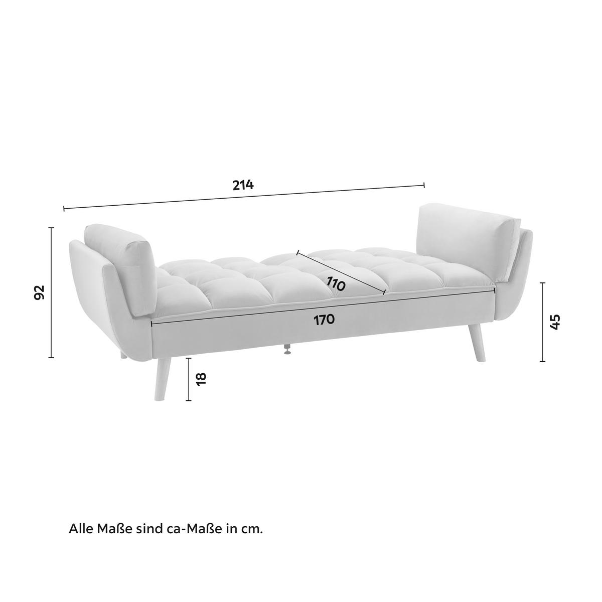 Schlafsofa Cora Grau Samt - Naturfarben/Grau, MODERN, Holz/Textil (214/92/81cm) - Bessagi Home