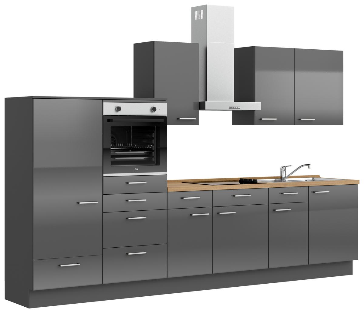 Küchenblock Flash Low m. Geräten Schieferfarben - Schieferfarben/Edelstahlfarben, MODERN, Holzwerkstoff/Metall (330cm) - Nobilia
