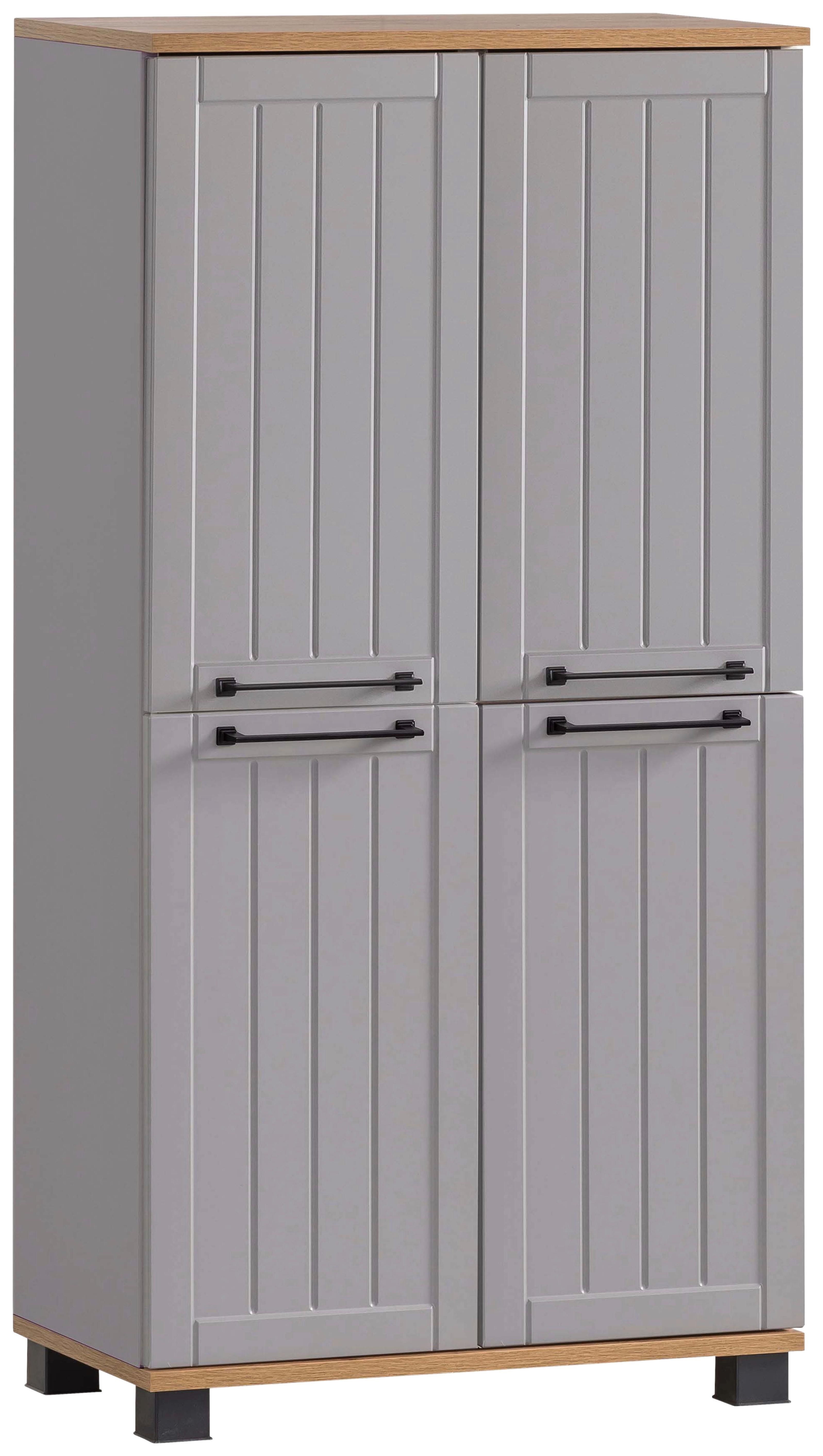 Visoka Komoda Jelda, Platinasta Barva, Barva Hrasta - platinaste barve/črna, Moderno, kovina/umetna masa (59,8/116,9/32,6cm) - Stylife
