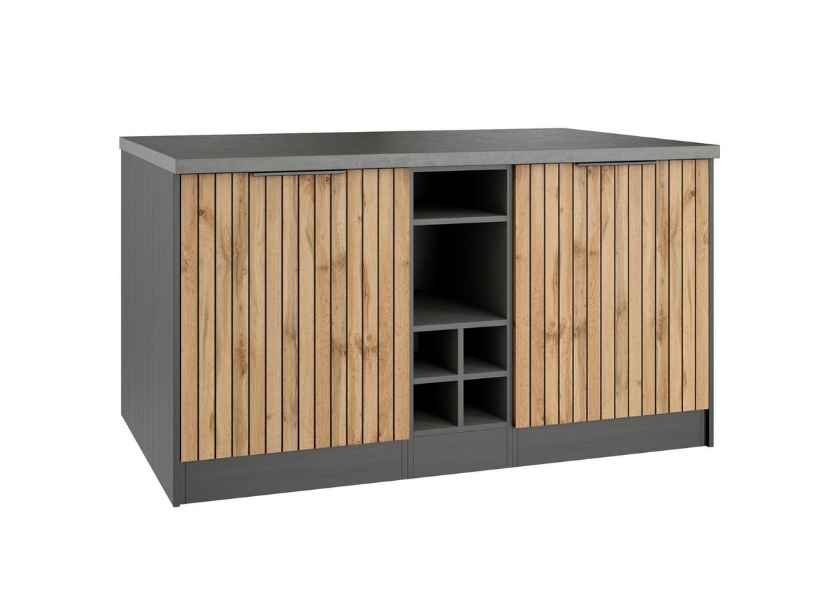 Kücheninsel Liverpool Typ 1 Eiche - Schieferfarben/Eiche Wotan, Basics, Holzwerkstoff/Metall (153/86/101cm) - Held