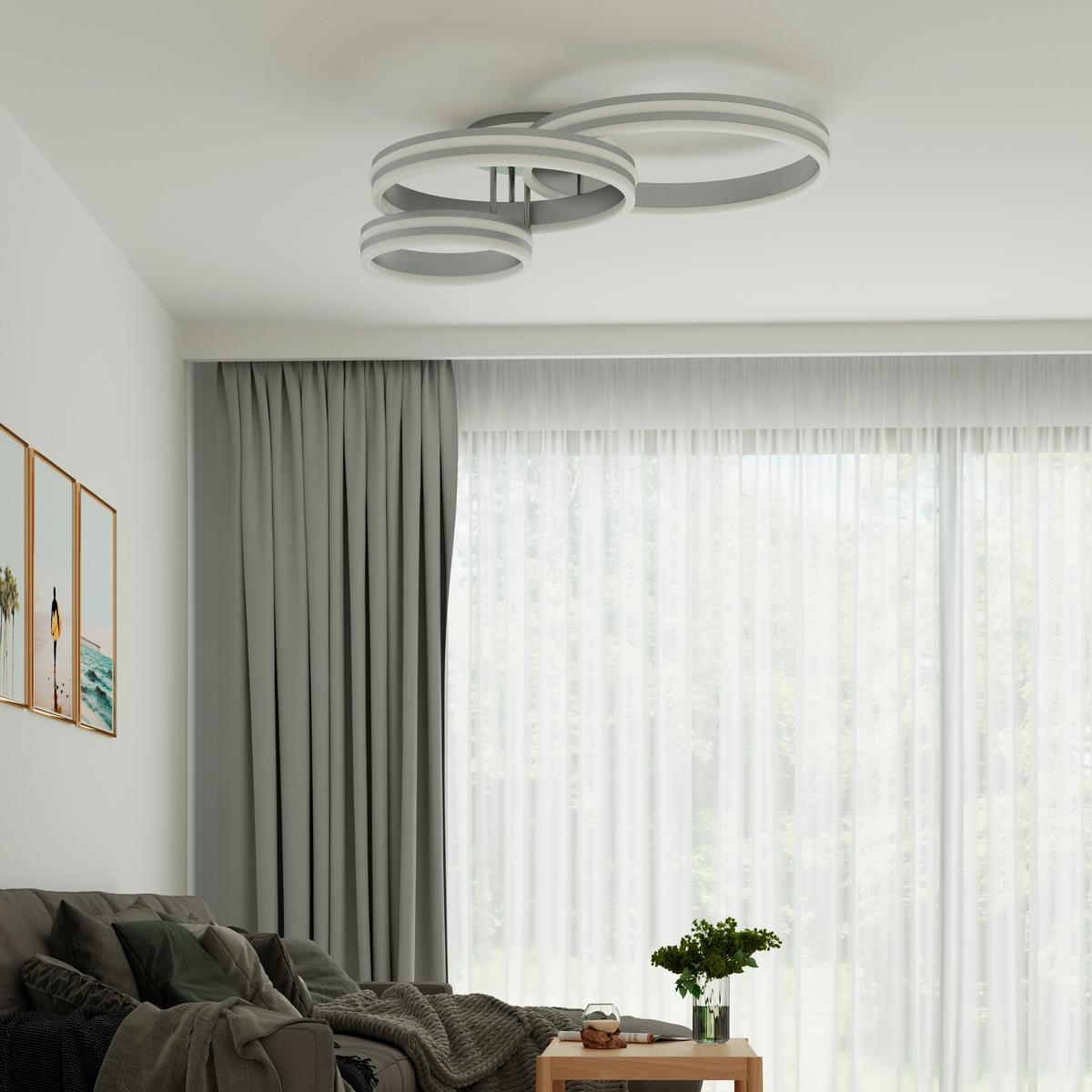 Stropna Led-svetilka Rubio, S Sijalko - siva/opal, Design, kovina/umetna masa (80/60/20cm)