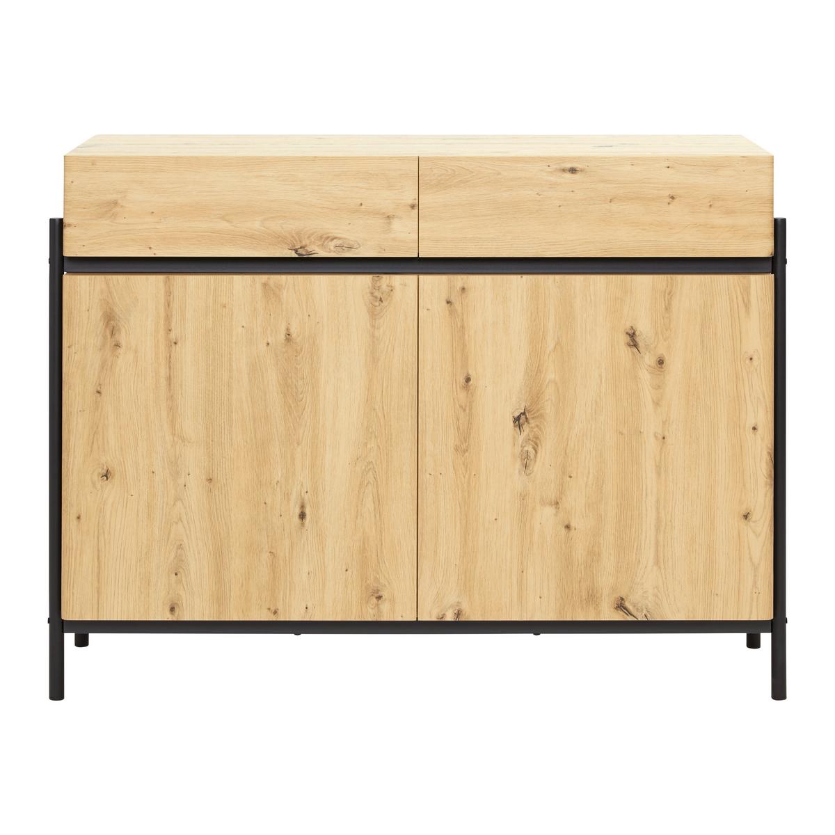 Comodă cu uși JASMINA - culoare lemn stejar/negru, Modern, lemn/metal (118/90/41,5cm) - Bessagi Home