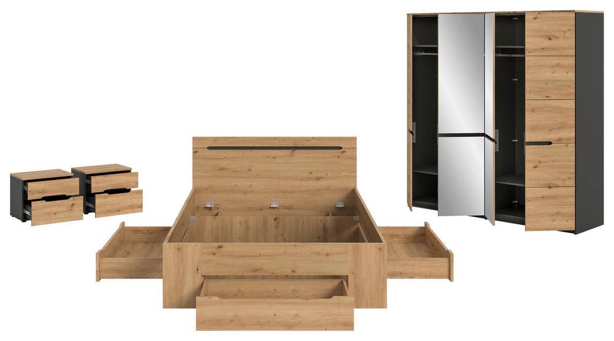 Schalfzimmer CANU 4-teilig Grau, Eiche Artisan - Eiche Artisan/Grau, MODERN, Holzwerkstoff - MID.YOU
