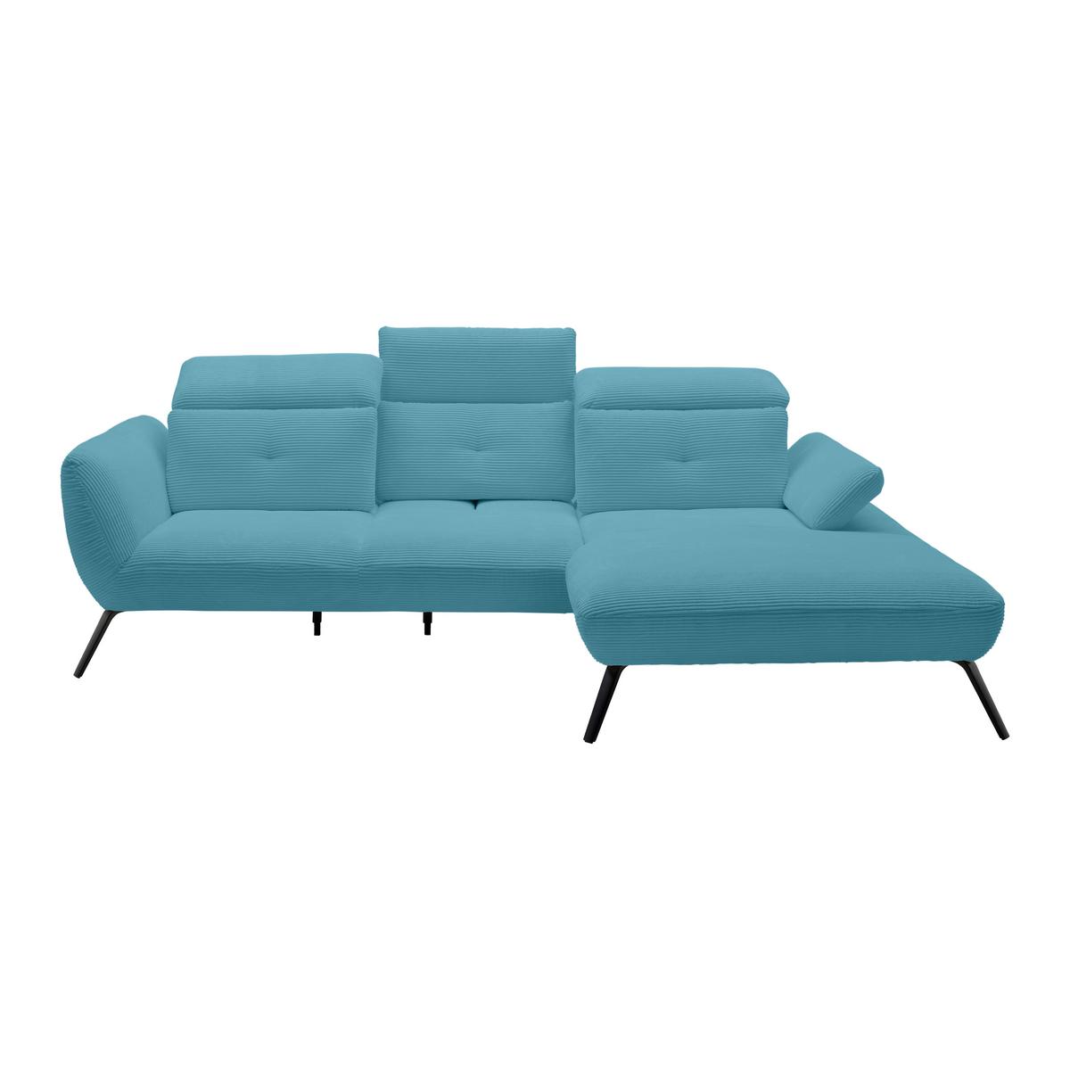 Wohnlandschaft Seattle Blau - Blau/Schwarz, MODERN, Holzwerkstoff/Textil (301/87-107/196cm) - Premium Living