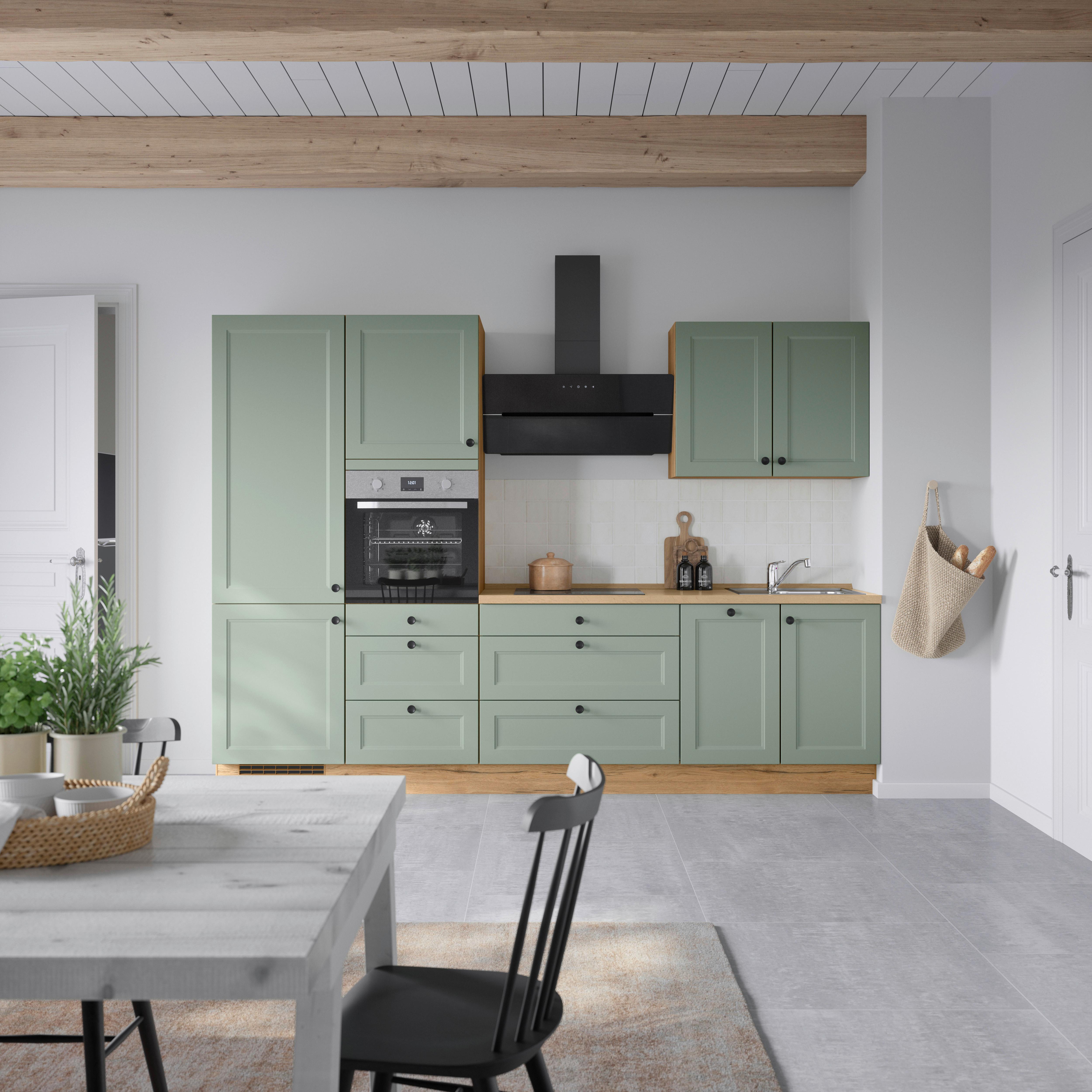 Küchenblock Cascada High m. Geräten Schilfgrün - Schilfgrün/Eichefarben, MODERN, Holzwerkstoff/Metall (300cm) - Nobilia