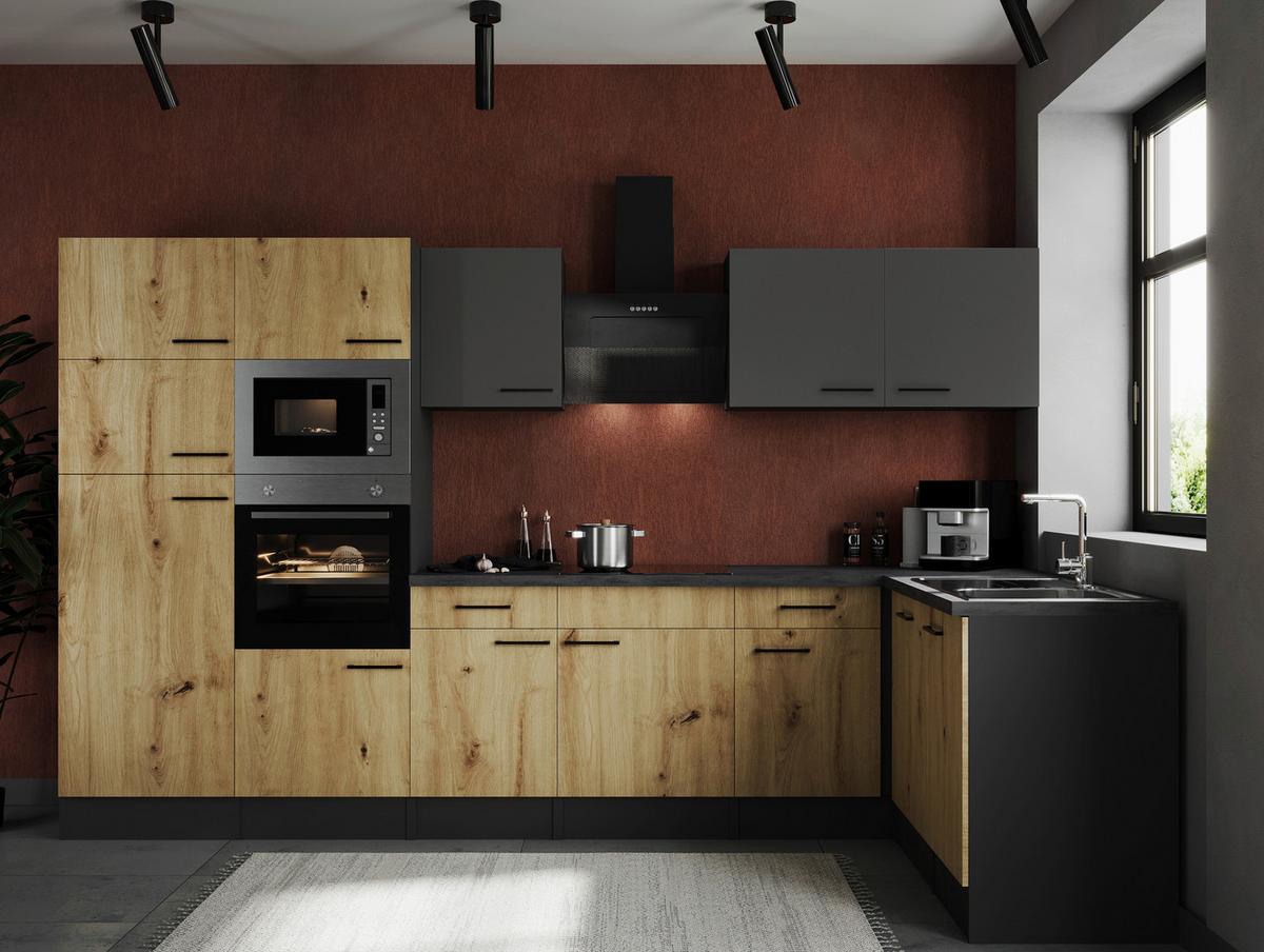 Kotna Kuhinja Z Aparati Oliver, 340x172cm - siva/črna, Design, kovina/leseni material (340/172cm) - Respekta