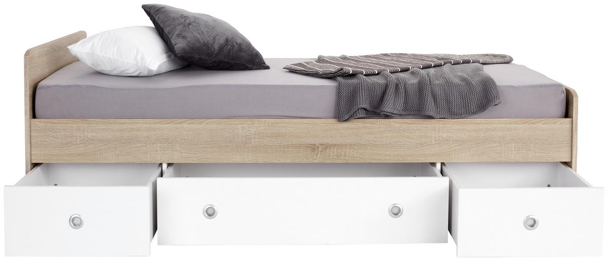 Stauraumbett Wiki ca. 204x95 cm Weiß/Eiche - Weiß/Sonoma Eiche, KONVENTIONELL, Holzwerkstoff (90/200cm) - MID.YOU