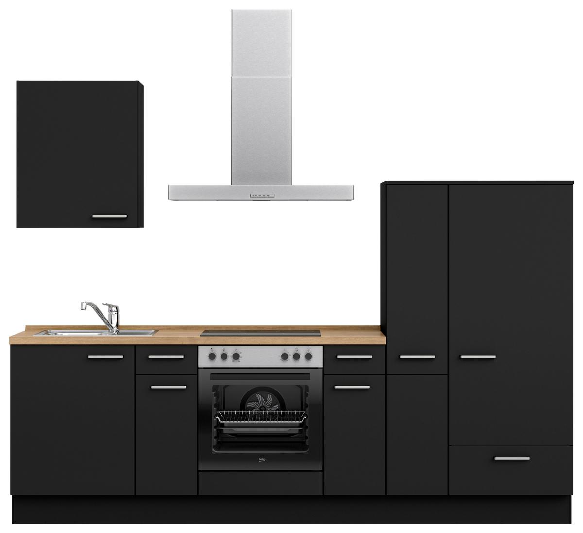 Küchenblock Touch Low m. Geräten Schwarz - Edelstahlfarben/Eichefarben, MODERN, Holzwerkstoff/Metall (270cm) - Nobilia
