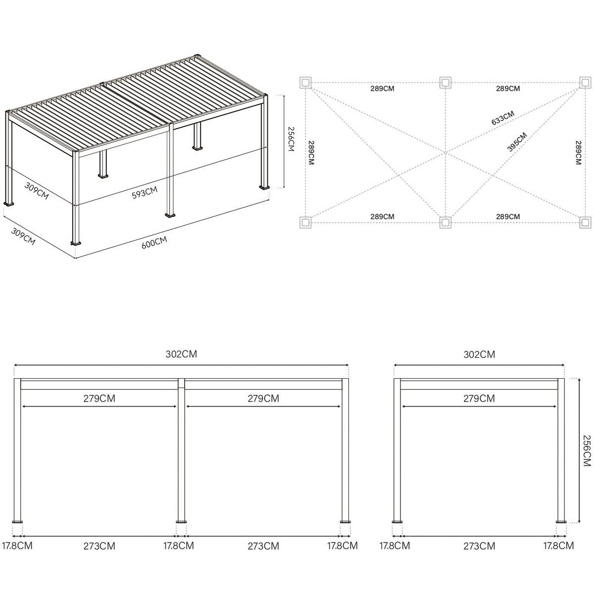 Pergola Deluxe ca. 300x600 cm Weiß Netzbetrieb inkl. LED - Weiß, Basics, Metall (600/255/300cm) - Gardenson