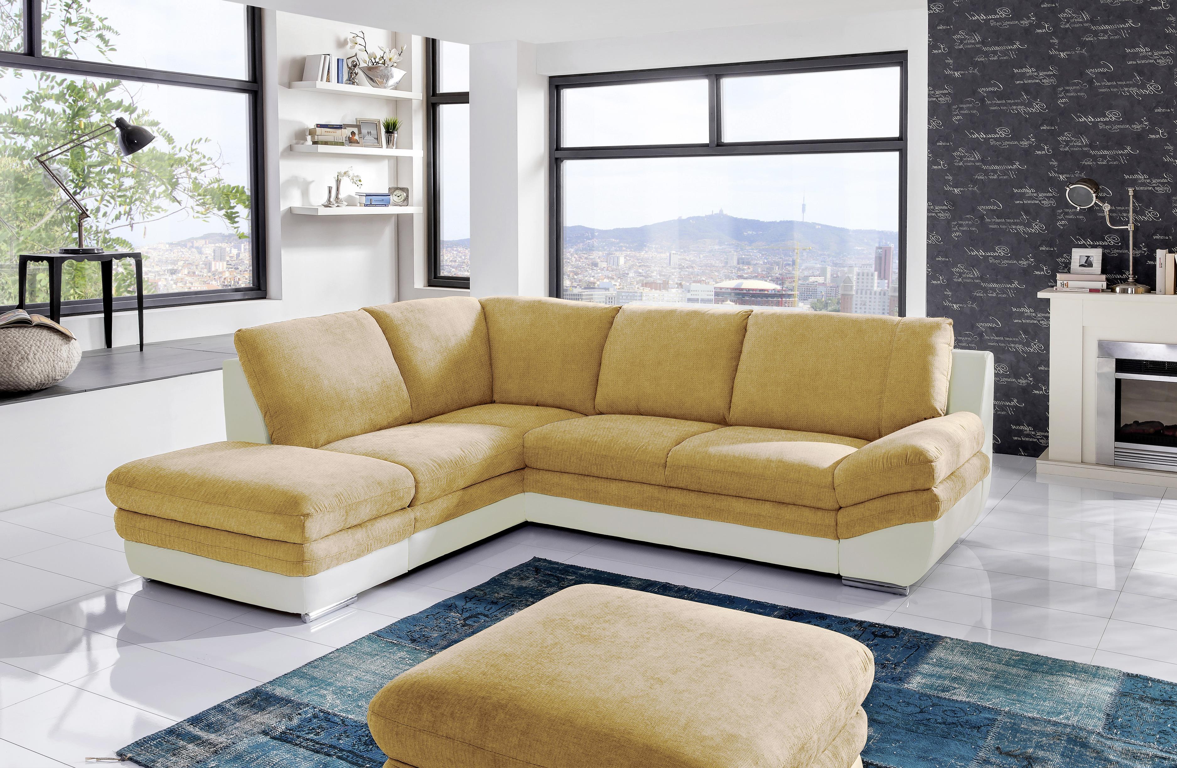 Wohnlandschaft in Creme/ Dunkelgelb ´NARDO´ - Chromfarben/Dunkelgelb, MODERN, Textil/Metall (221/264cm) - MID.YOU