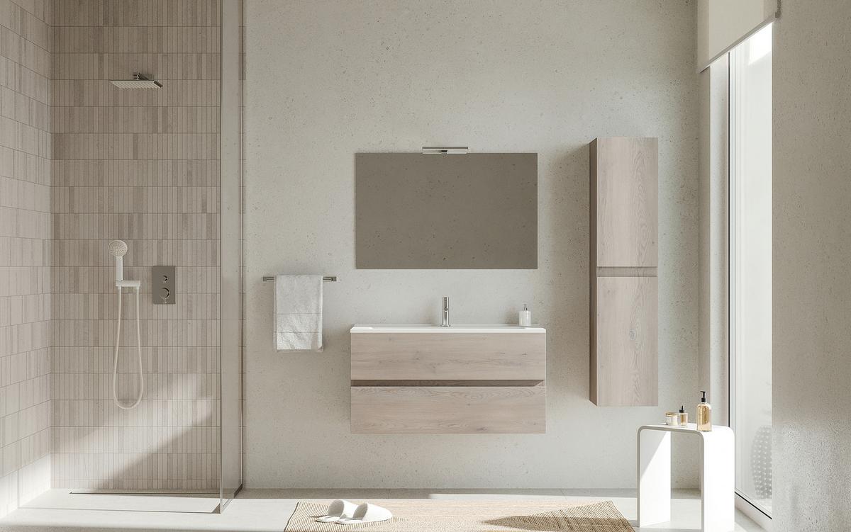 Element Ispod Umivaonika Easy - hrast sivi/bijela visoki sjaj, Moderno, drvni materijal (100/51/46cm)