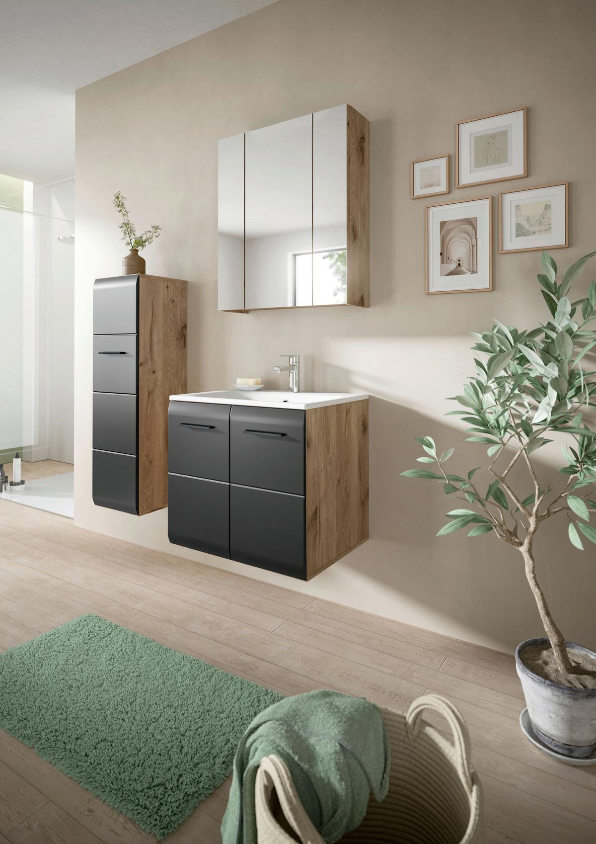 MIDISCHRANK ICE - Eiche dunkel/Schwarz, Basics, Holzwerkstoff/Kunststoff (30/106/30cm) - MID.YOU