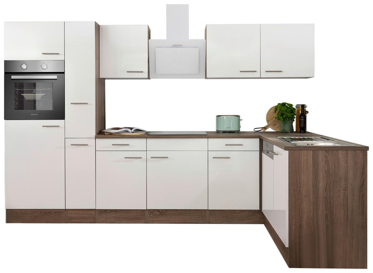 Eckküche Oliver mit Geräten ca. 310x172 cm Weiß - Eichefarben/Weiß, Basics, Holzwerkstoff/Metall (310/172cm) - Respekta