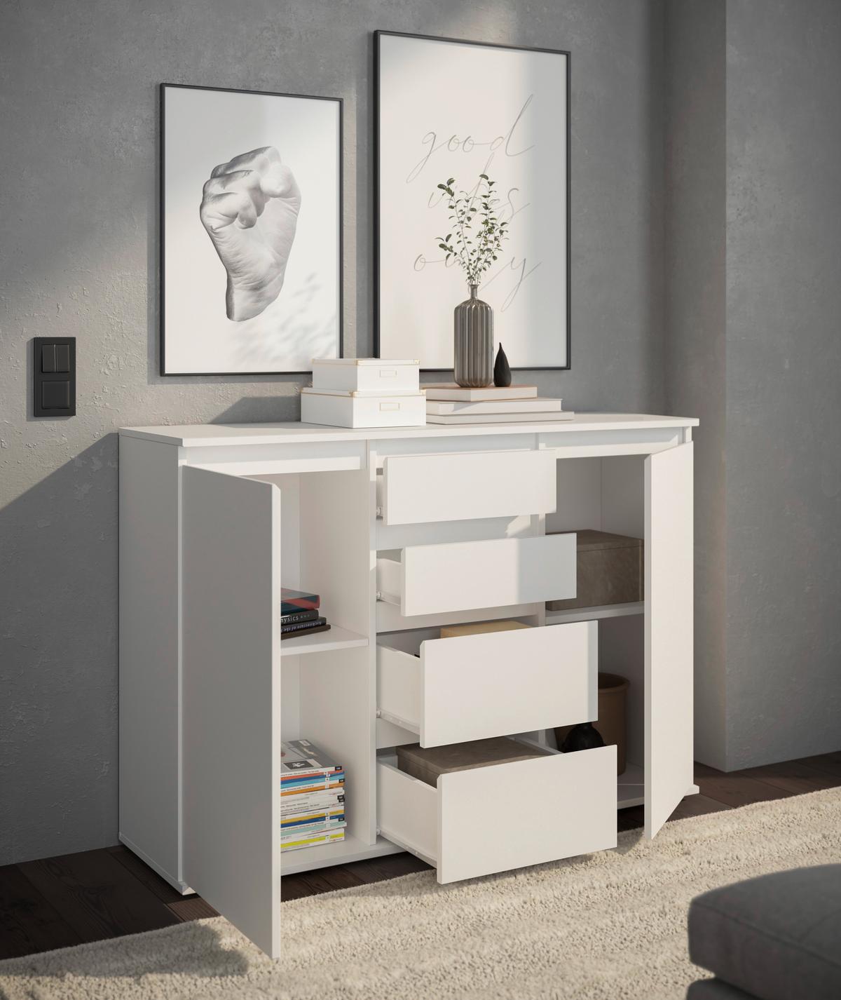 KOMODA BREST - biały/szary, Design, materiał drewnopochodny/tworzywo sztuczne (119/84/35cm) - Boxxx