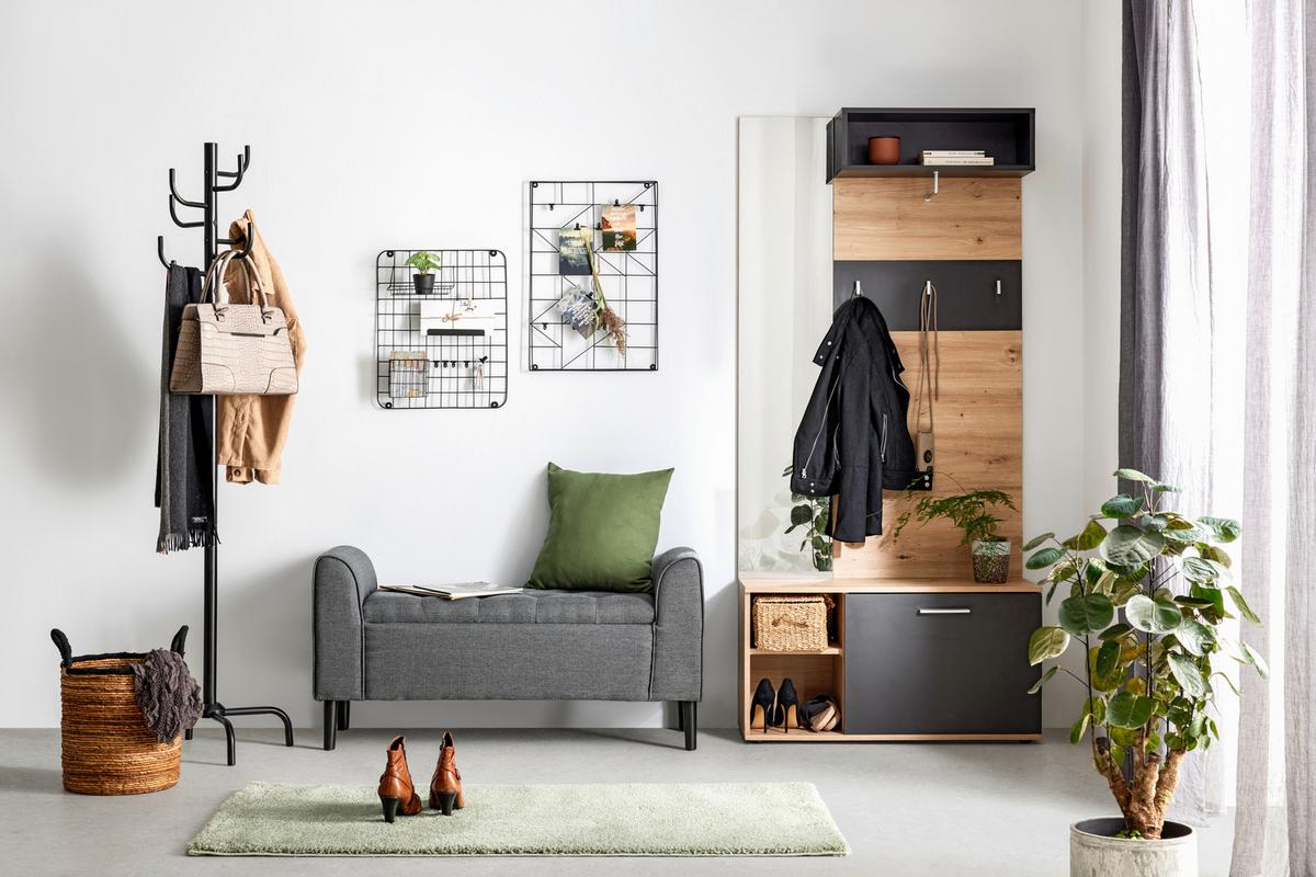 Predsoblje Urbino - siva/boje hrasta, Moderno, drvni materijal (90/194/30,4cm) - Based