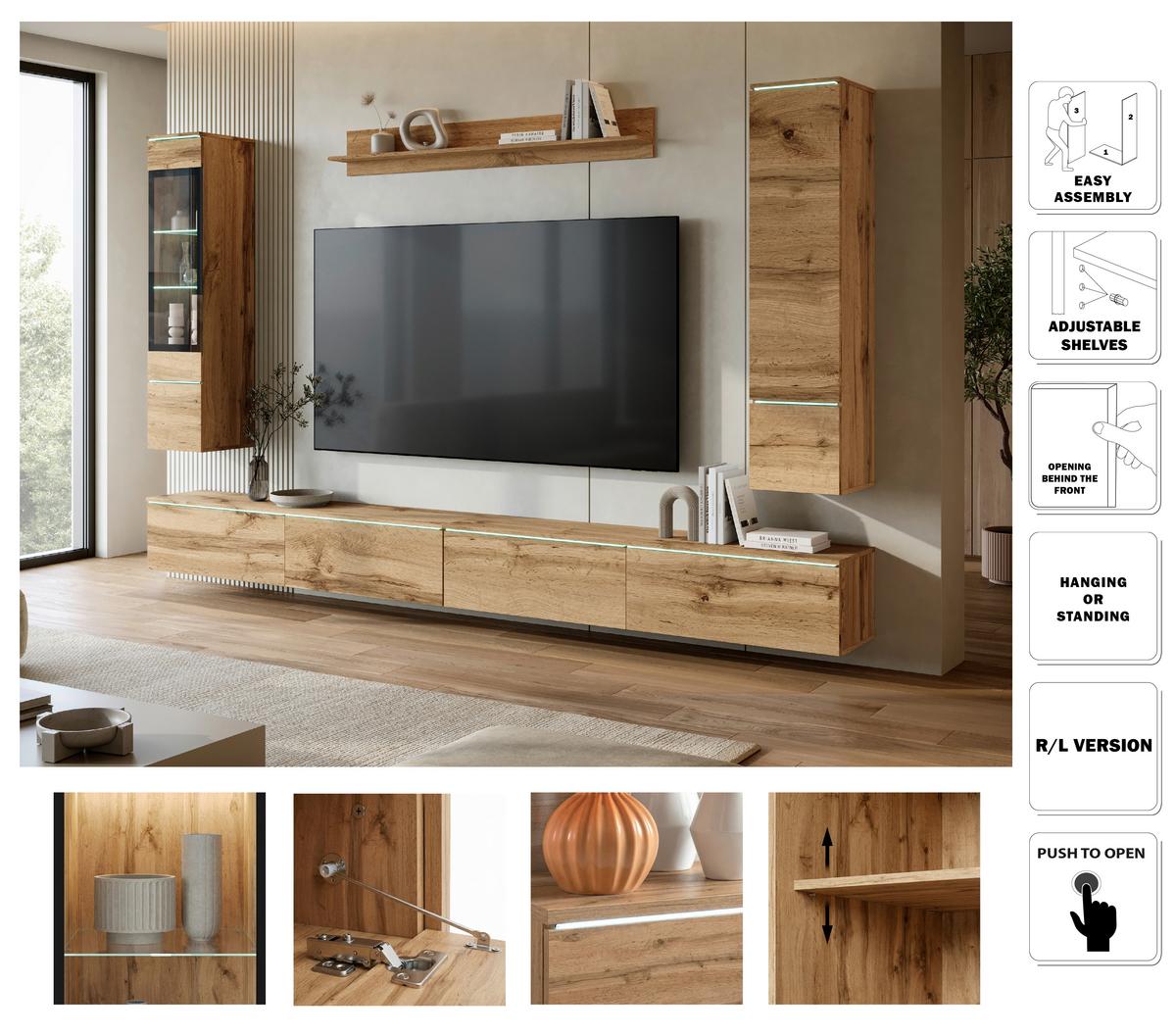 Dnevni Regal Vera Xxl, Barva Hrasta, 5-Delni - hrast wotan/siva, Basics, umetna masa/steklo (300/162/33cm) - P & B